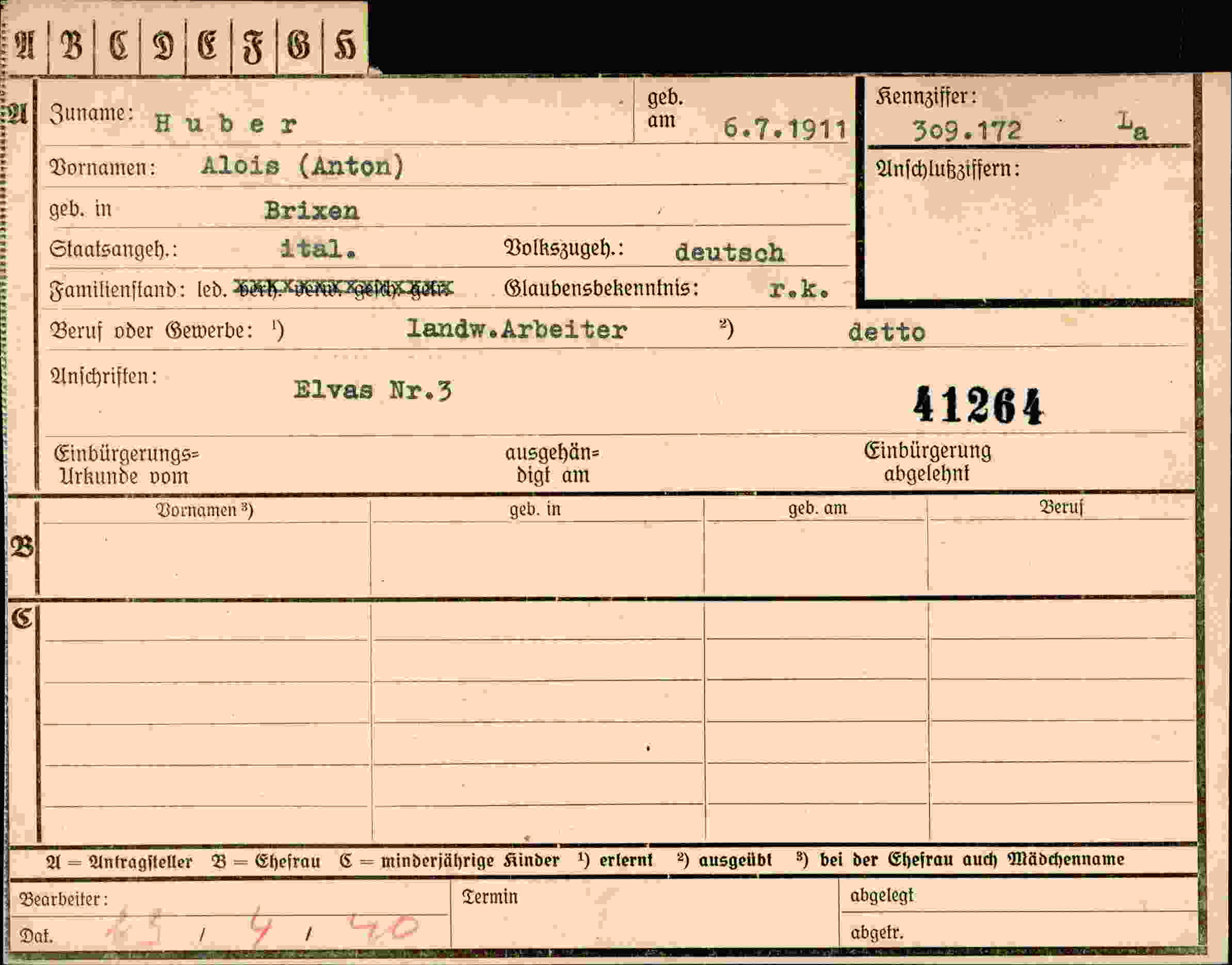 Dokument für Alois Anton Huber