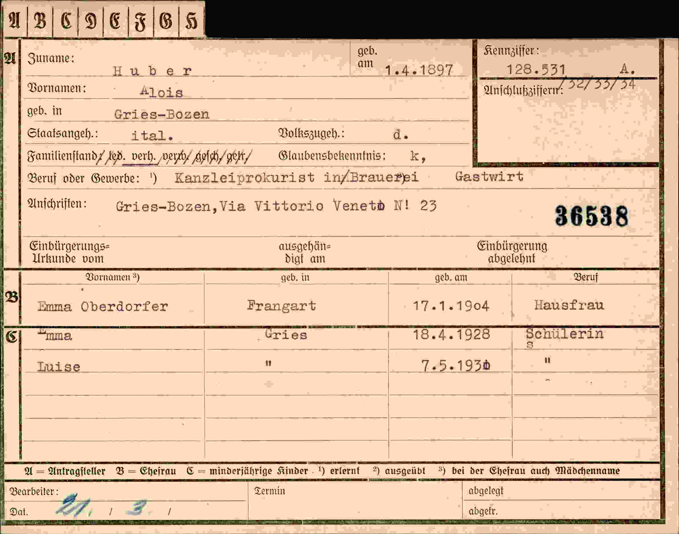 Dokument für Alois Huber