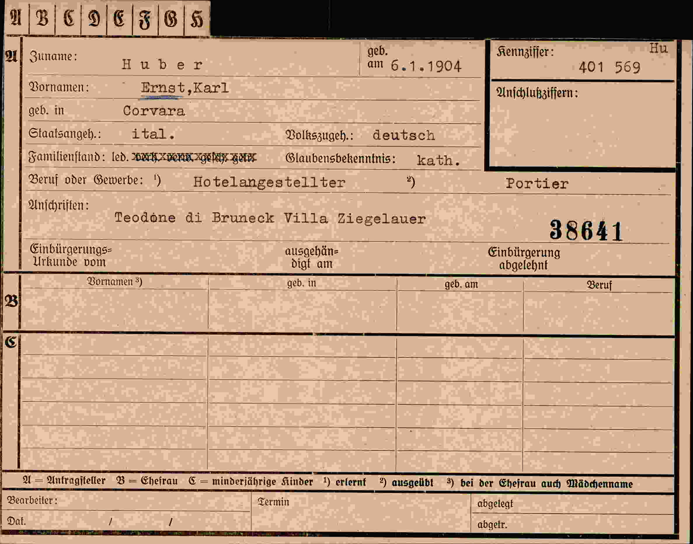 Dokument für Ernst Karl Huber