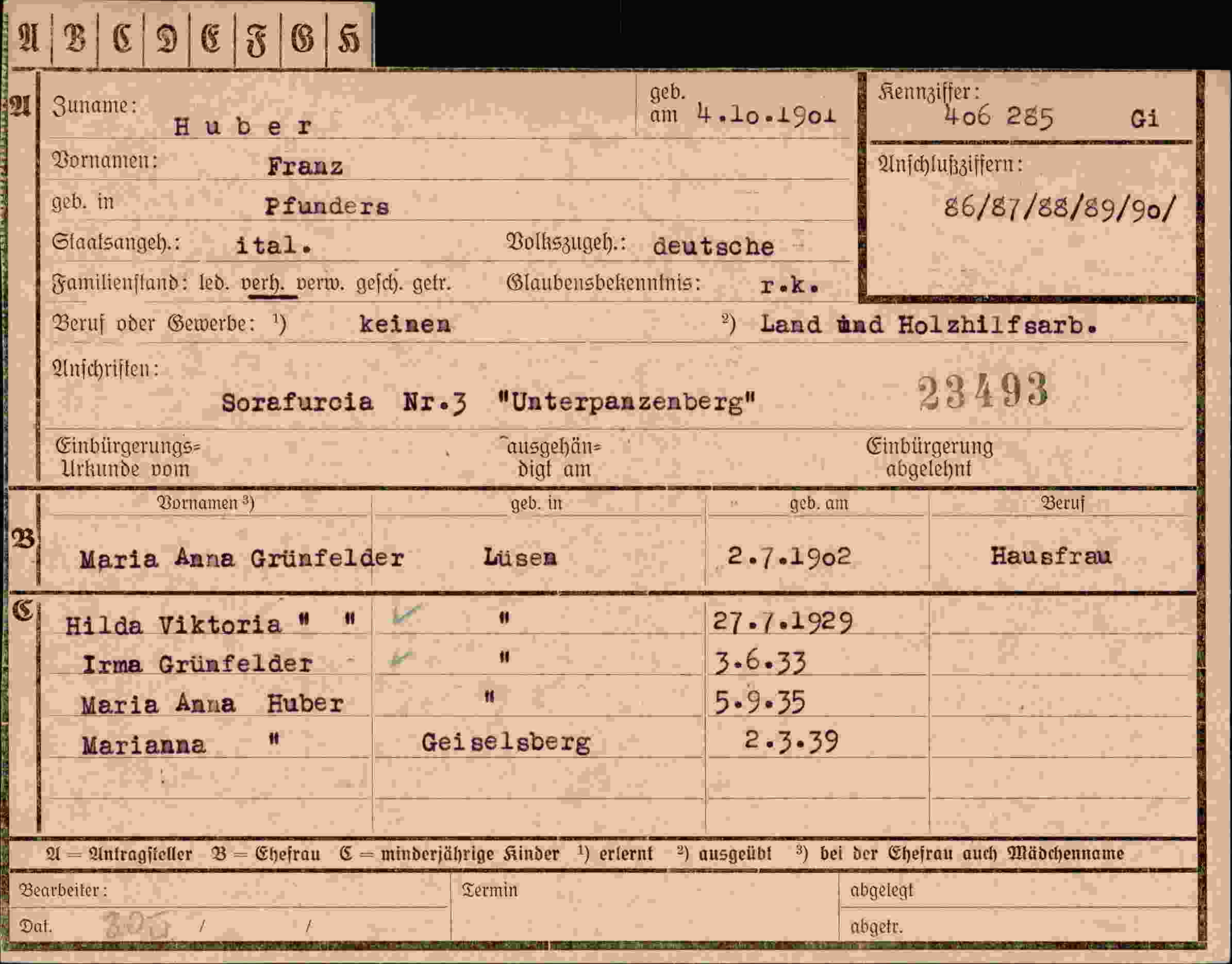 Vorderseite des Dokuments