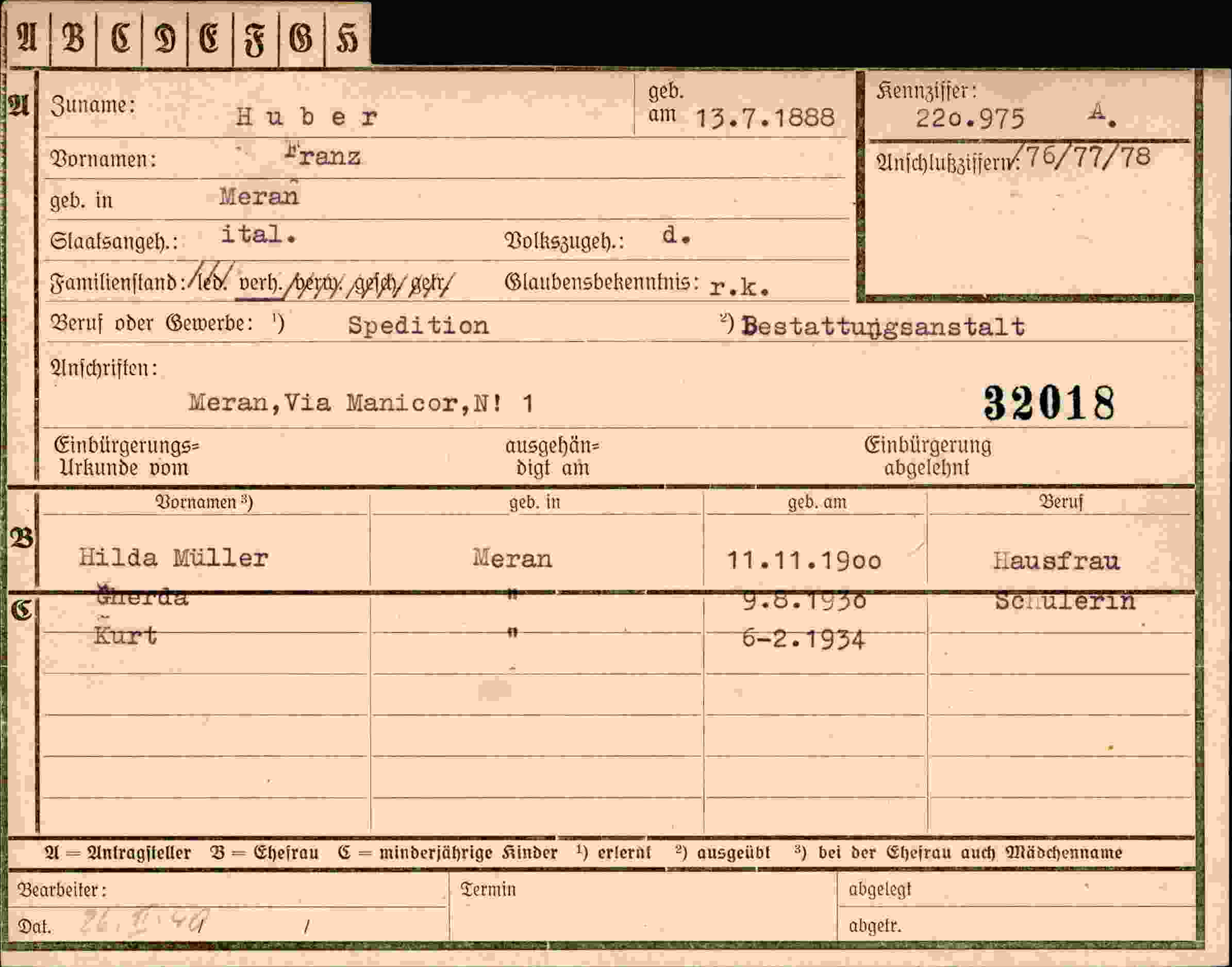 Dokument für Franz Huber