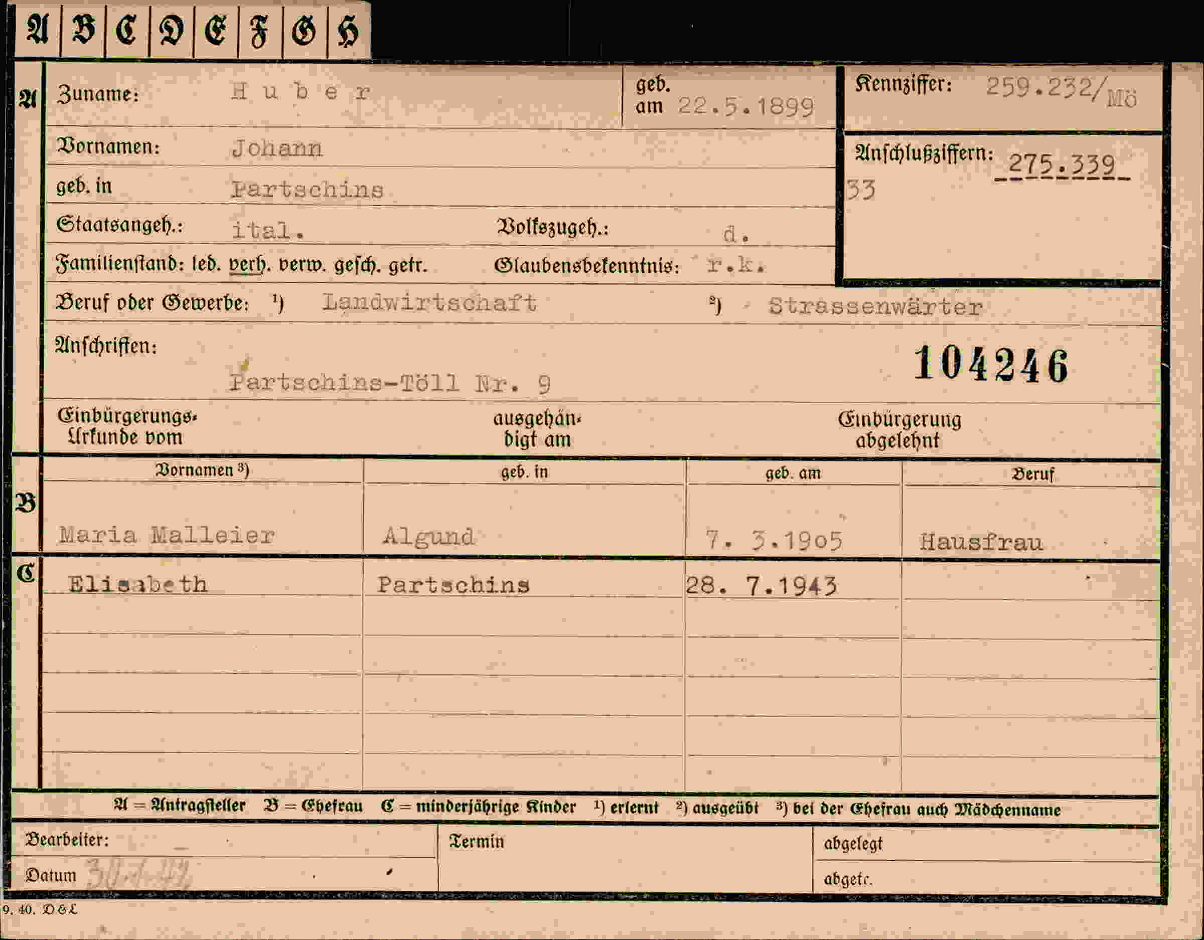 Vorderseite des Dokuments