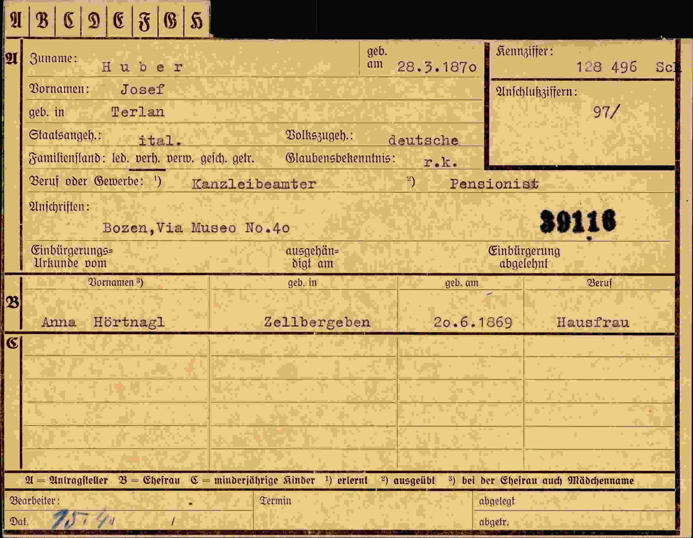 Dokument für Josef Huber