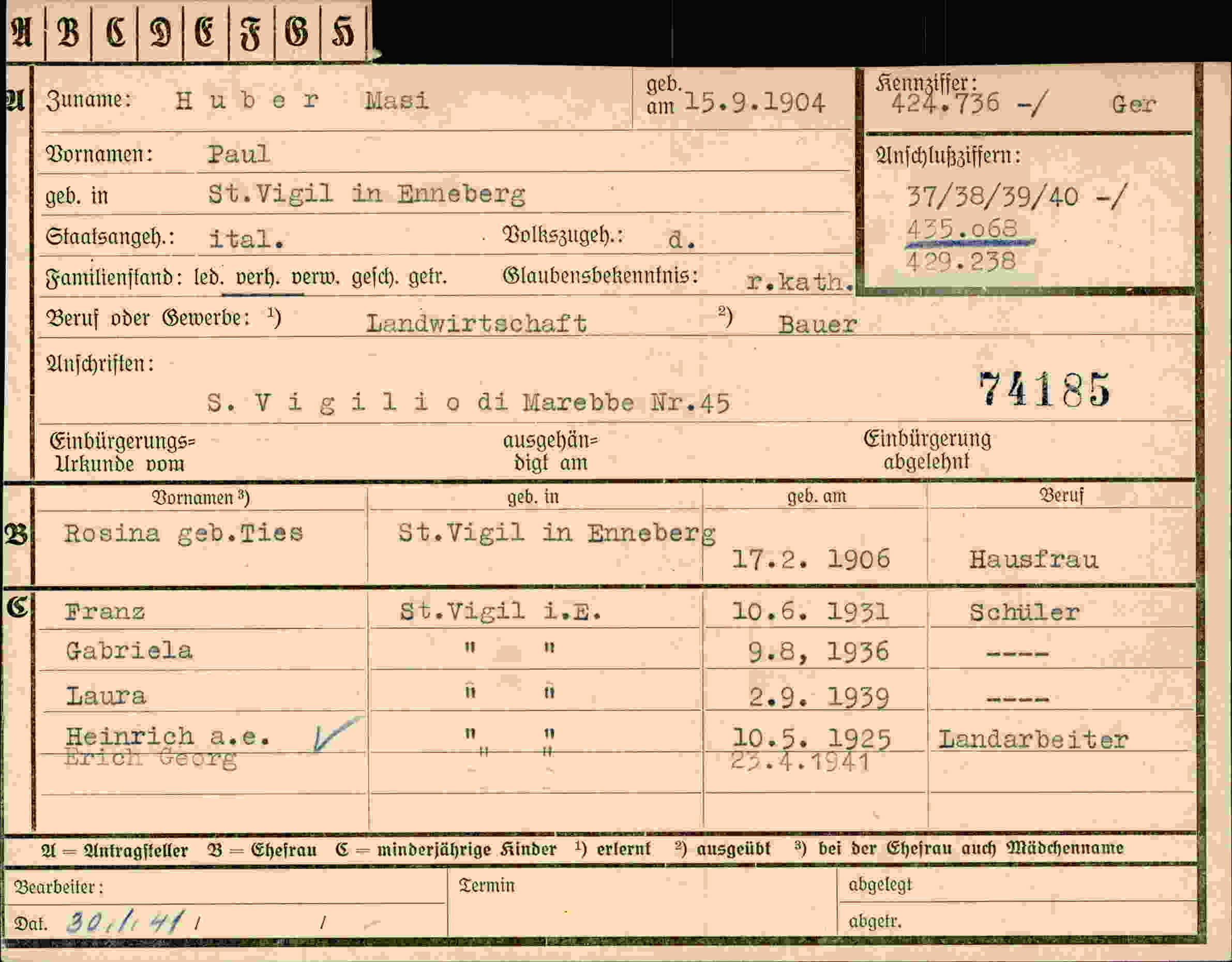 Dokument für Paul Huber Masi