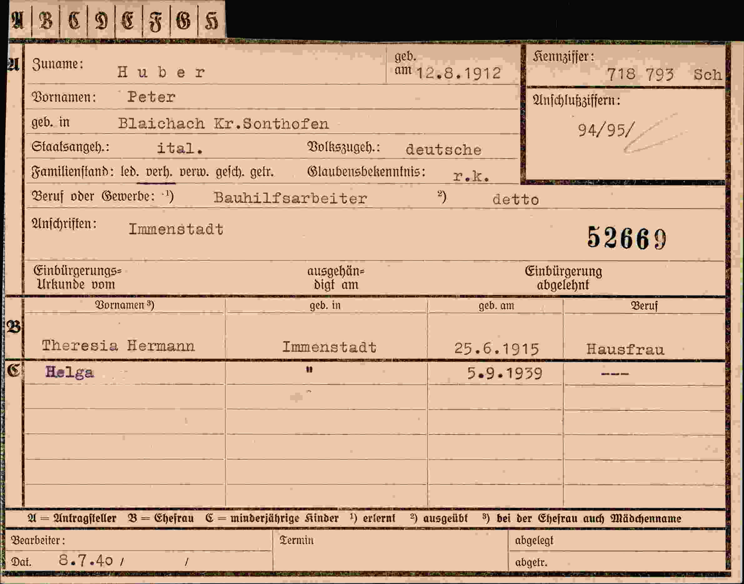 Vorderseite des Dokuments