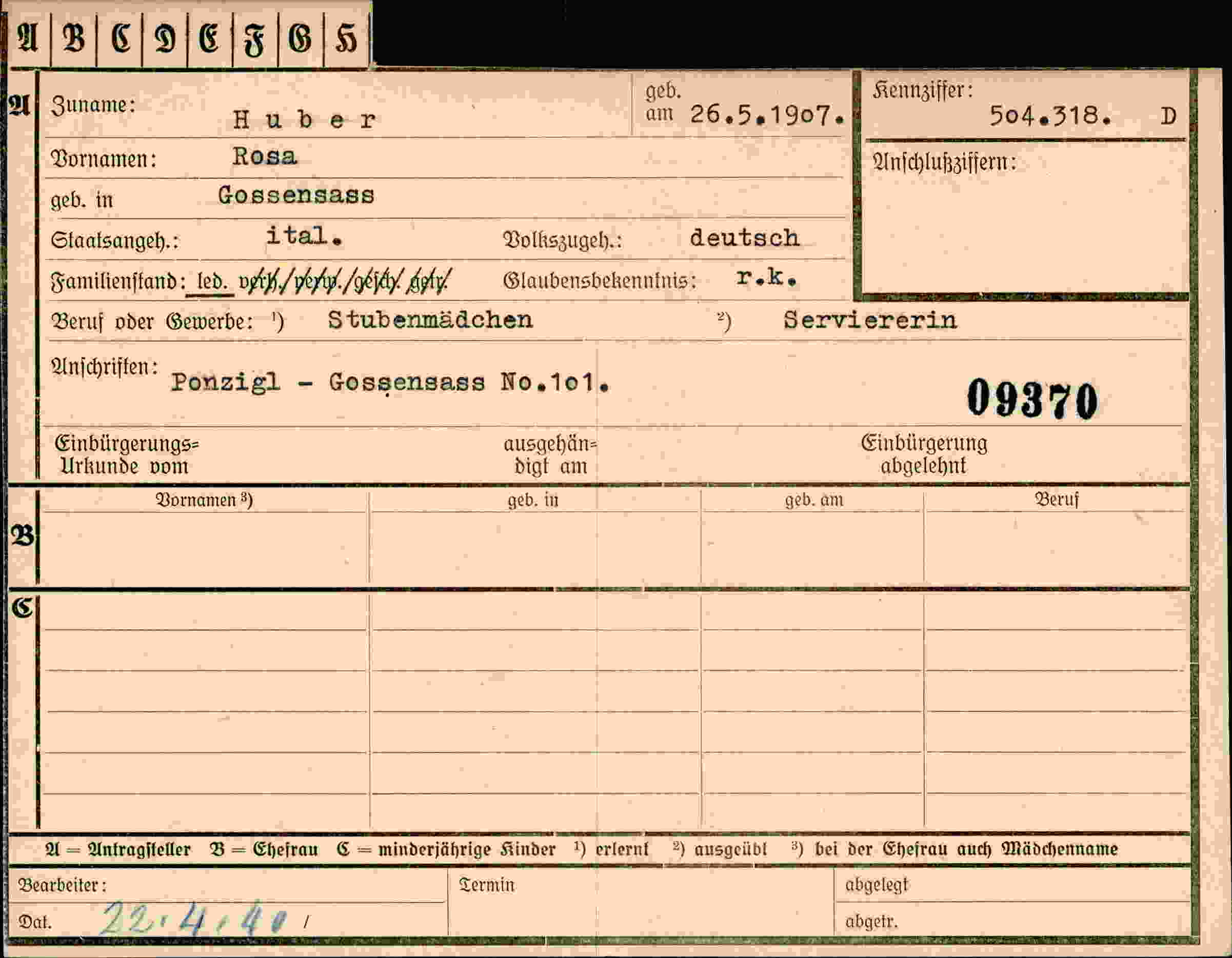 Vorderseite des Dokuments