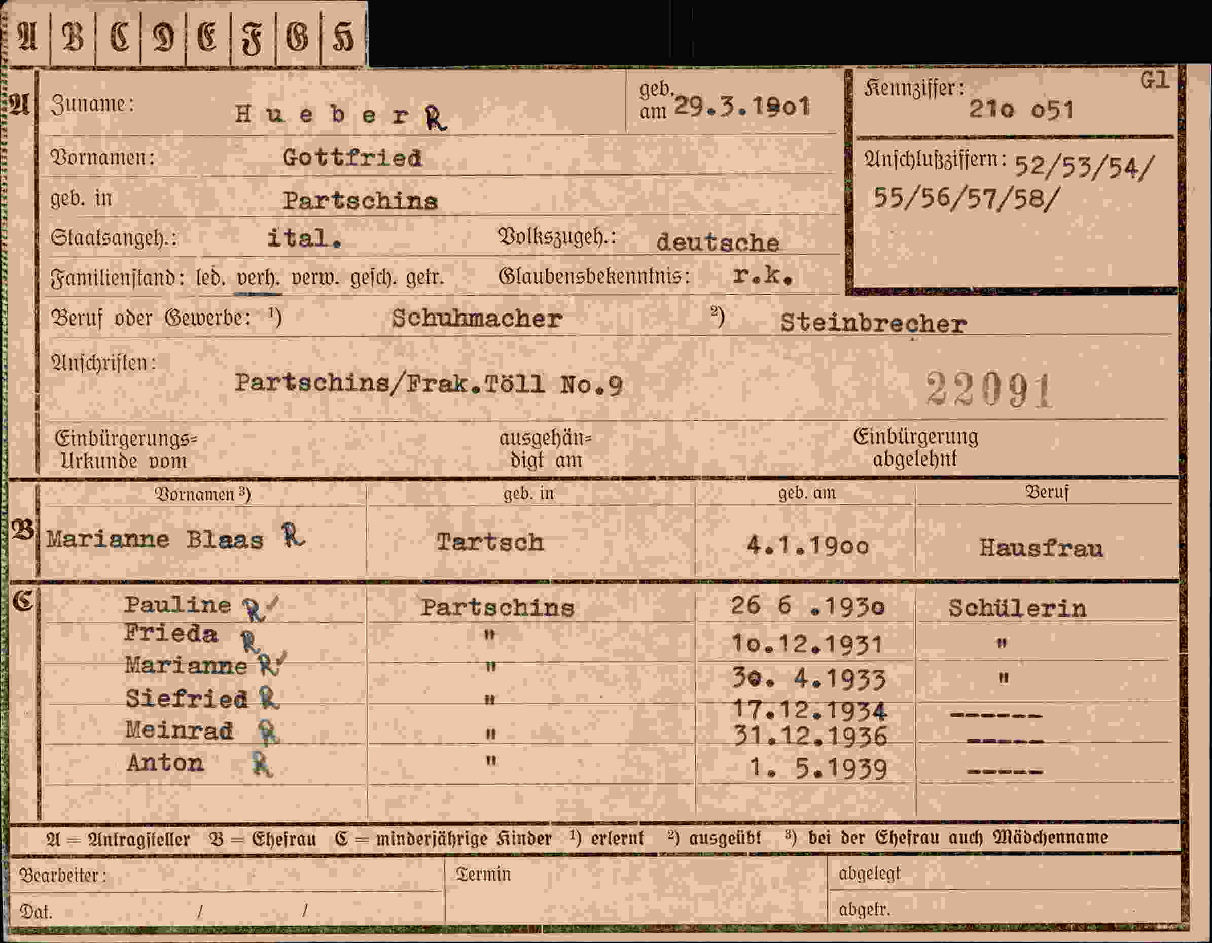 Dokument für Gottfried Hueber
