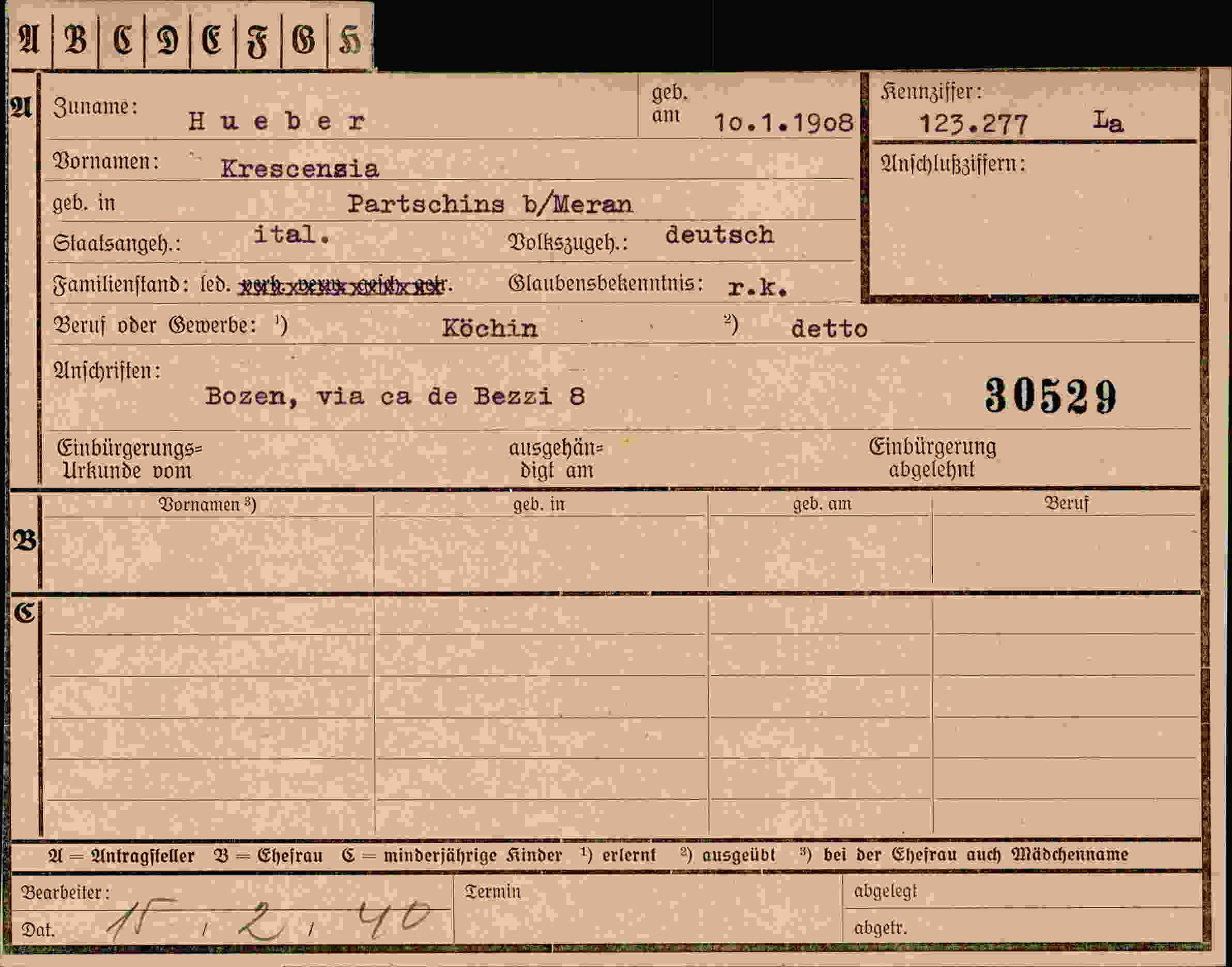 Vorderseite des Dokuments