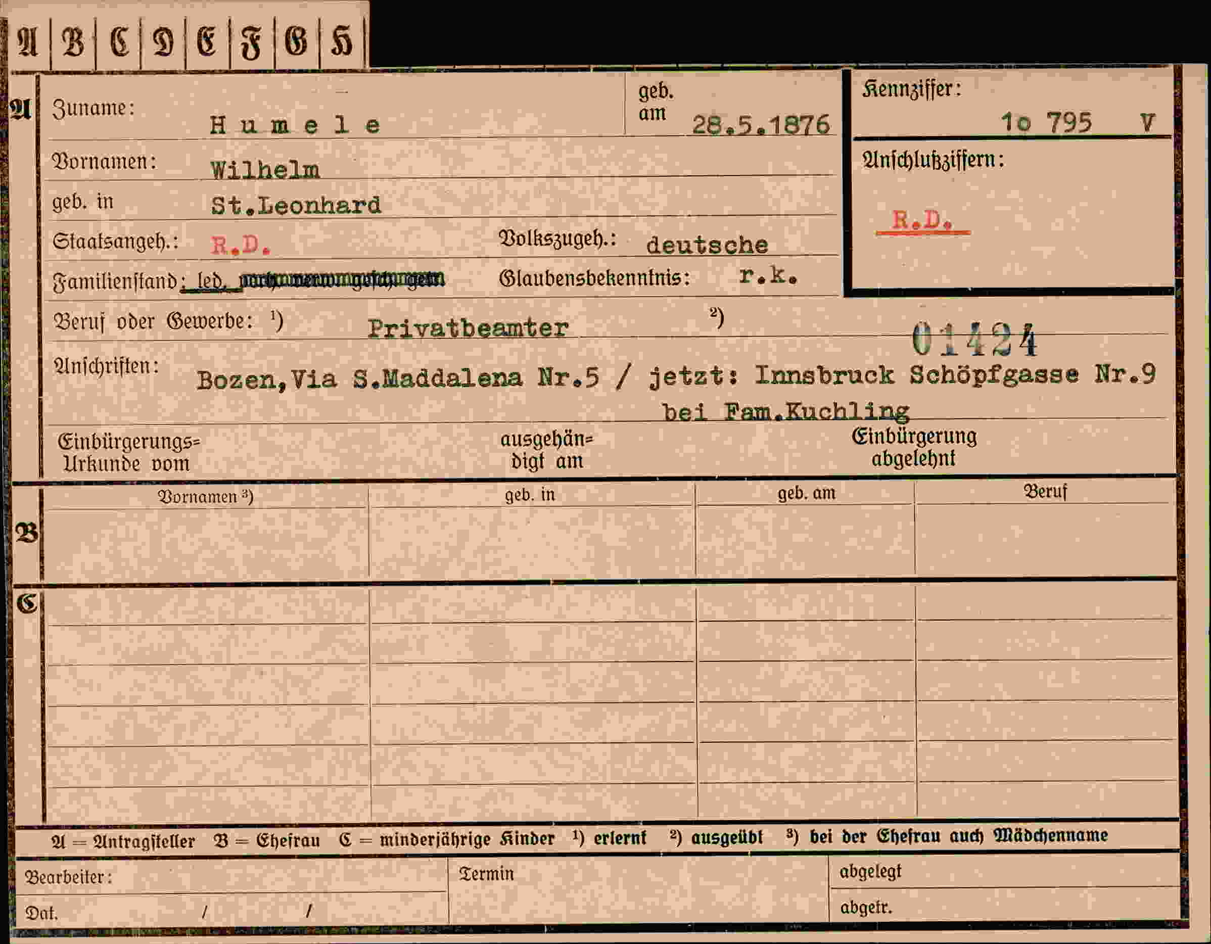 Dokument für Wilhelm Humele