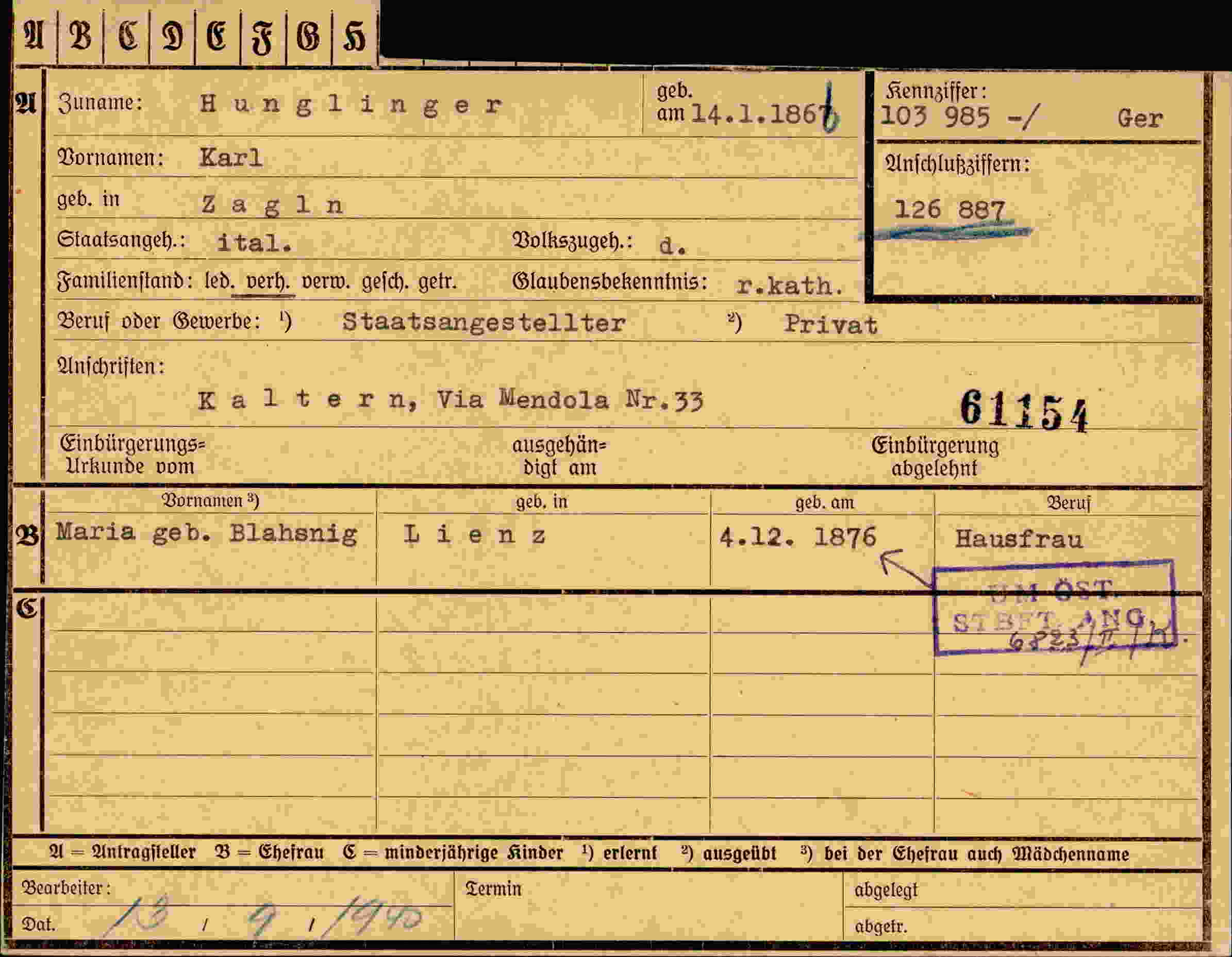 Dokument für Karl Hunglinger