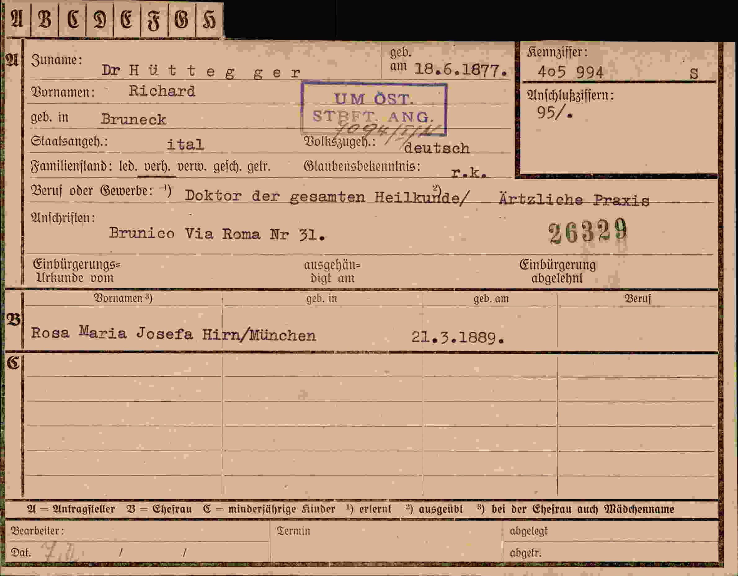 Dokument für Richard Hütteg ger