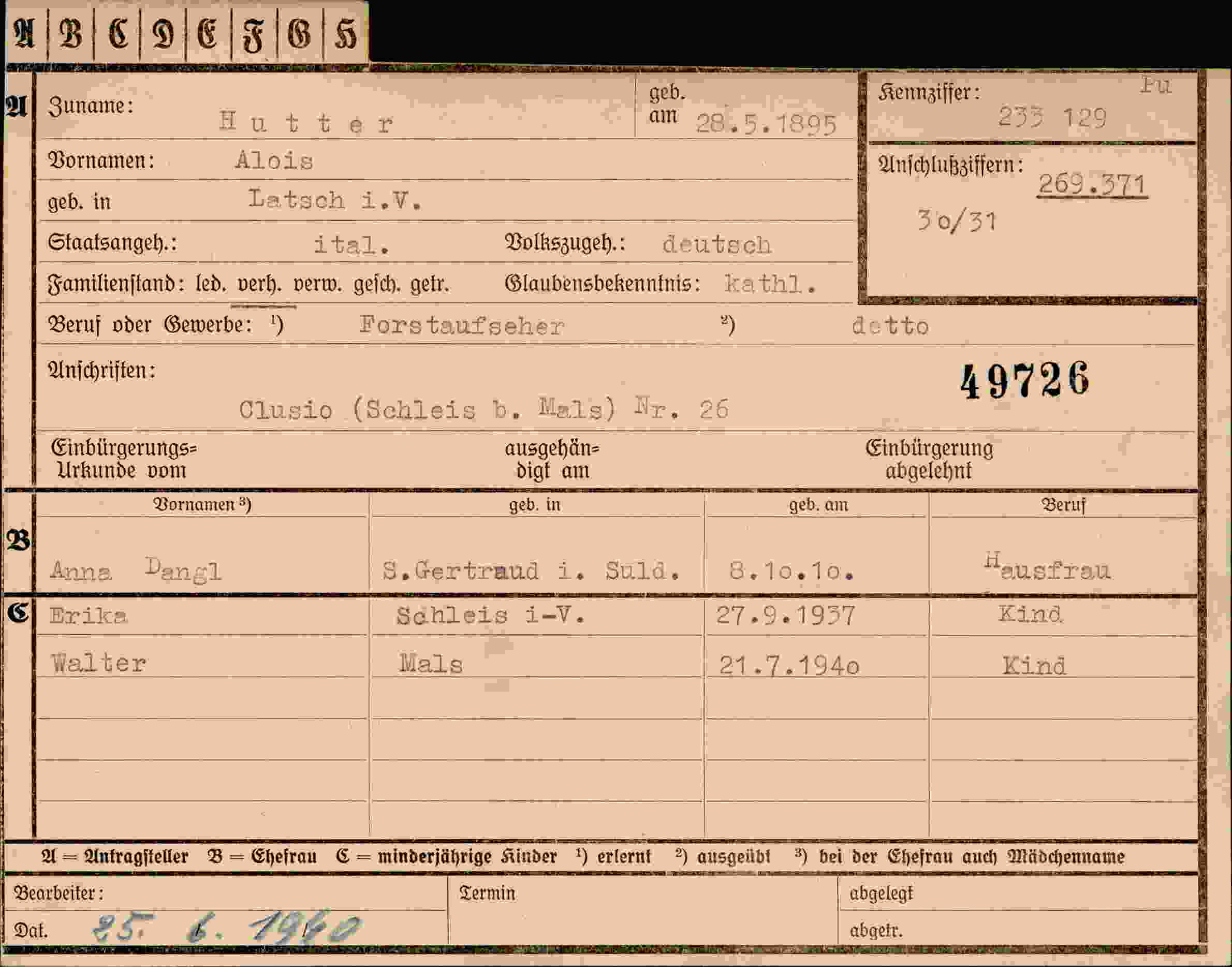 Dokument für Alois Hutter