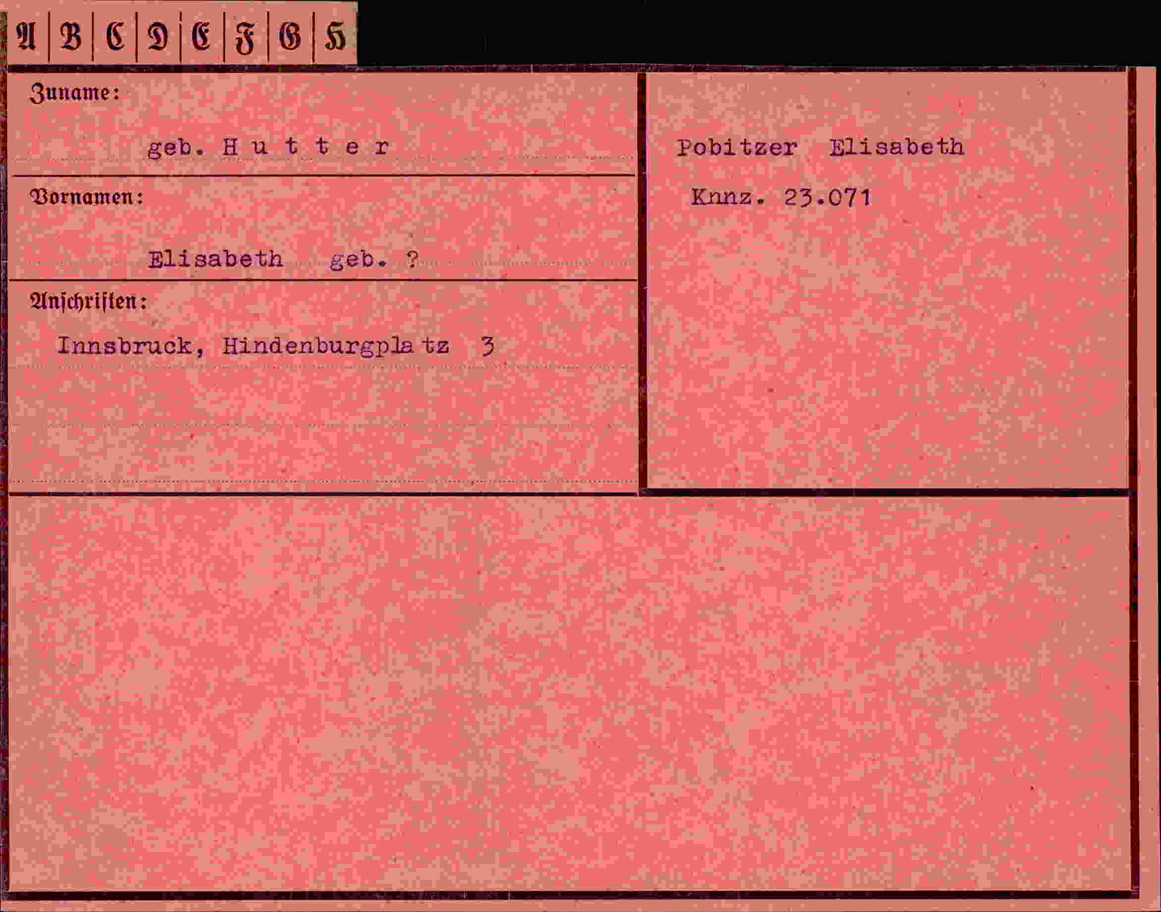 Dokument für Elisabeth Hutter