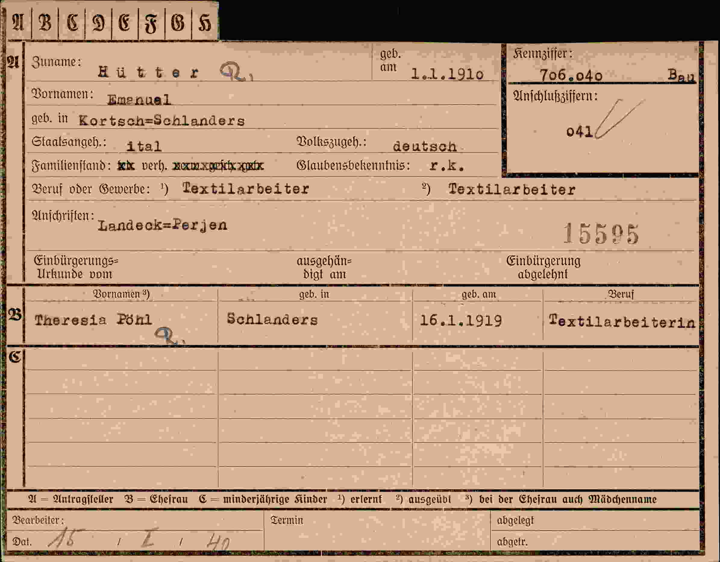 Dokument für Emanuel Hütter