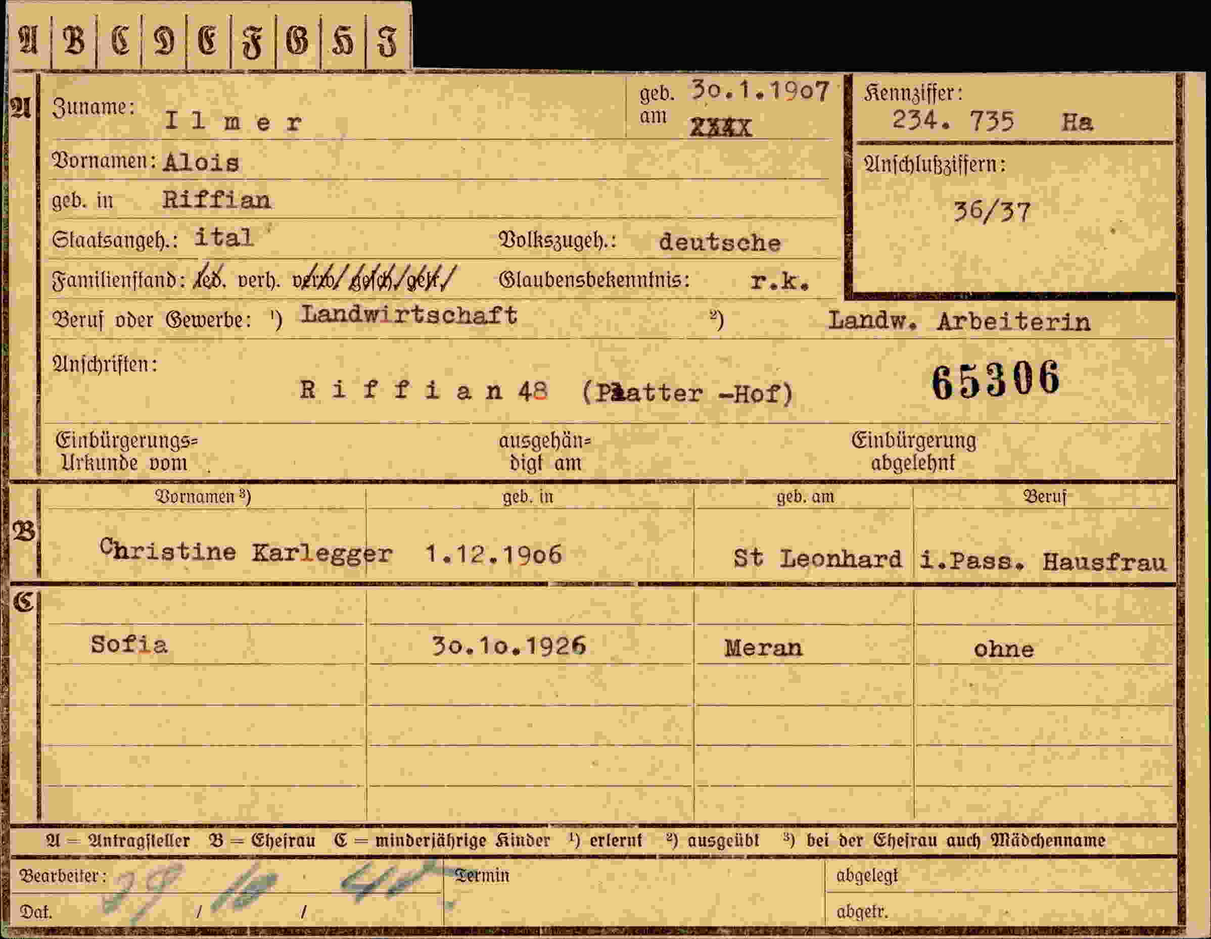 Dokument für Alois Ilmer