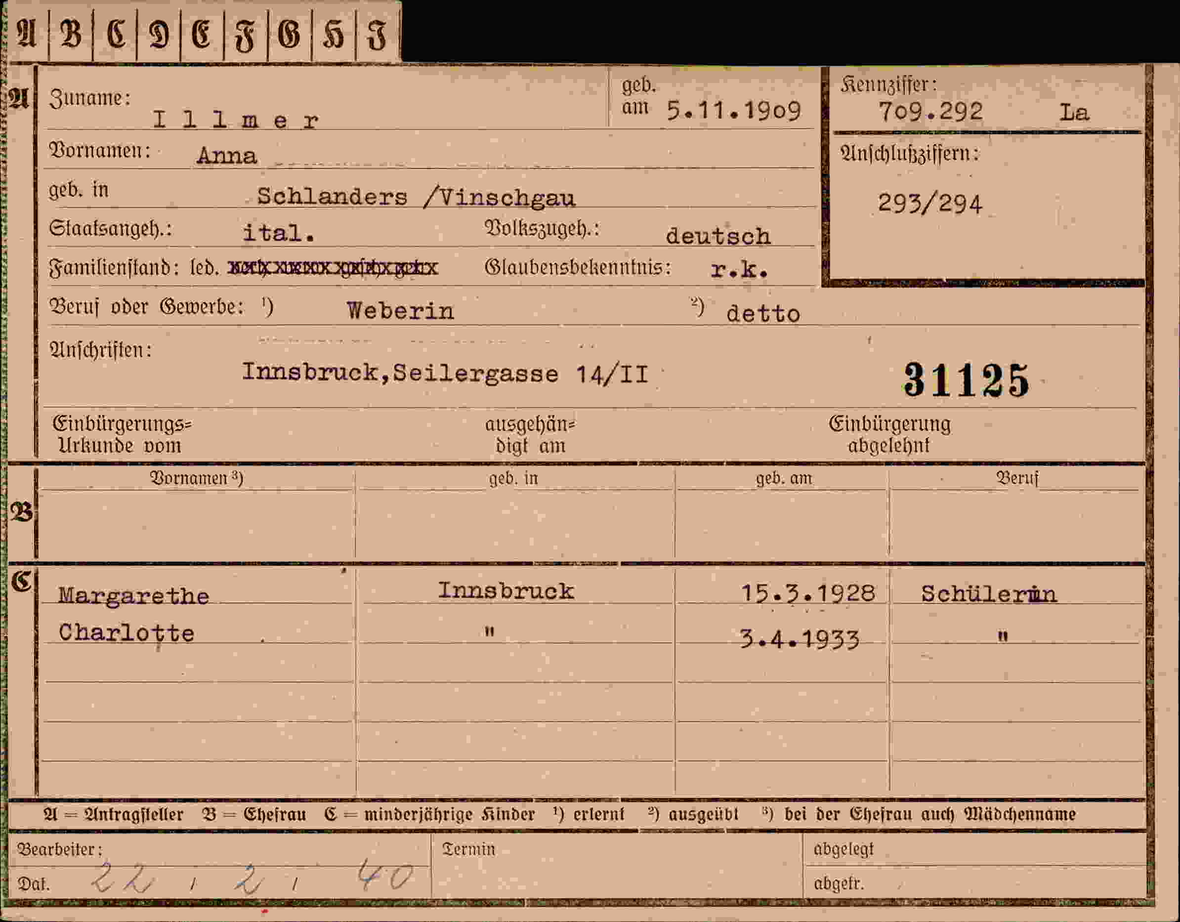 Vorderseite des Dokuments