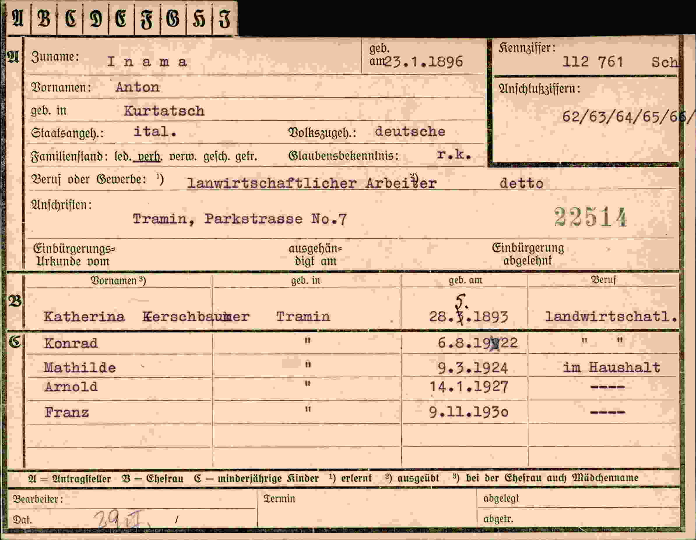 Vorderseite des Dokuments