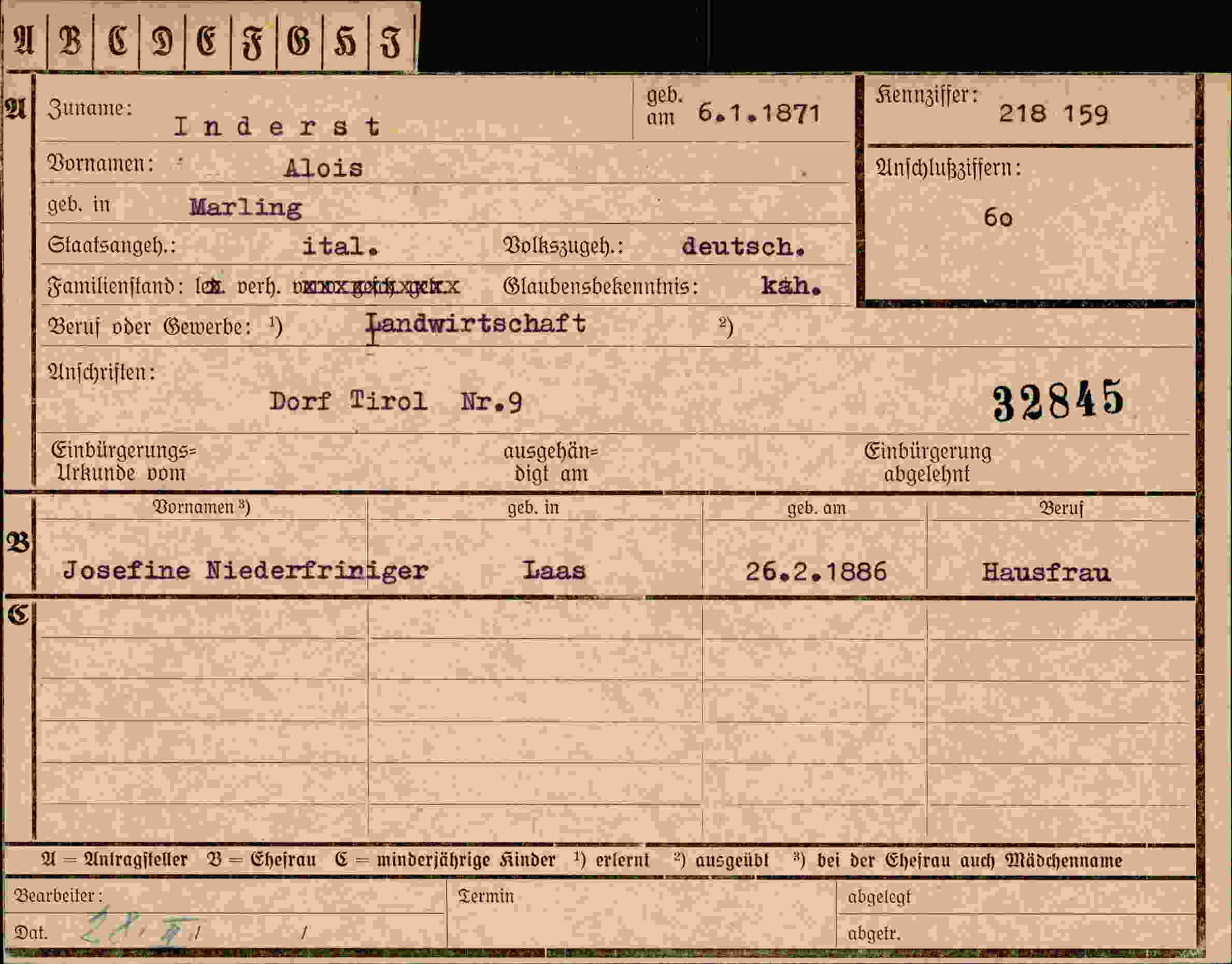Vorderseite des Dokuments