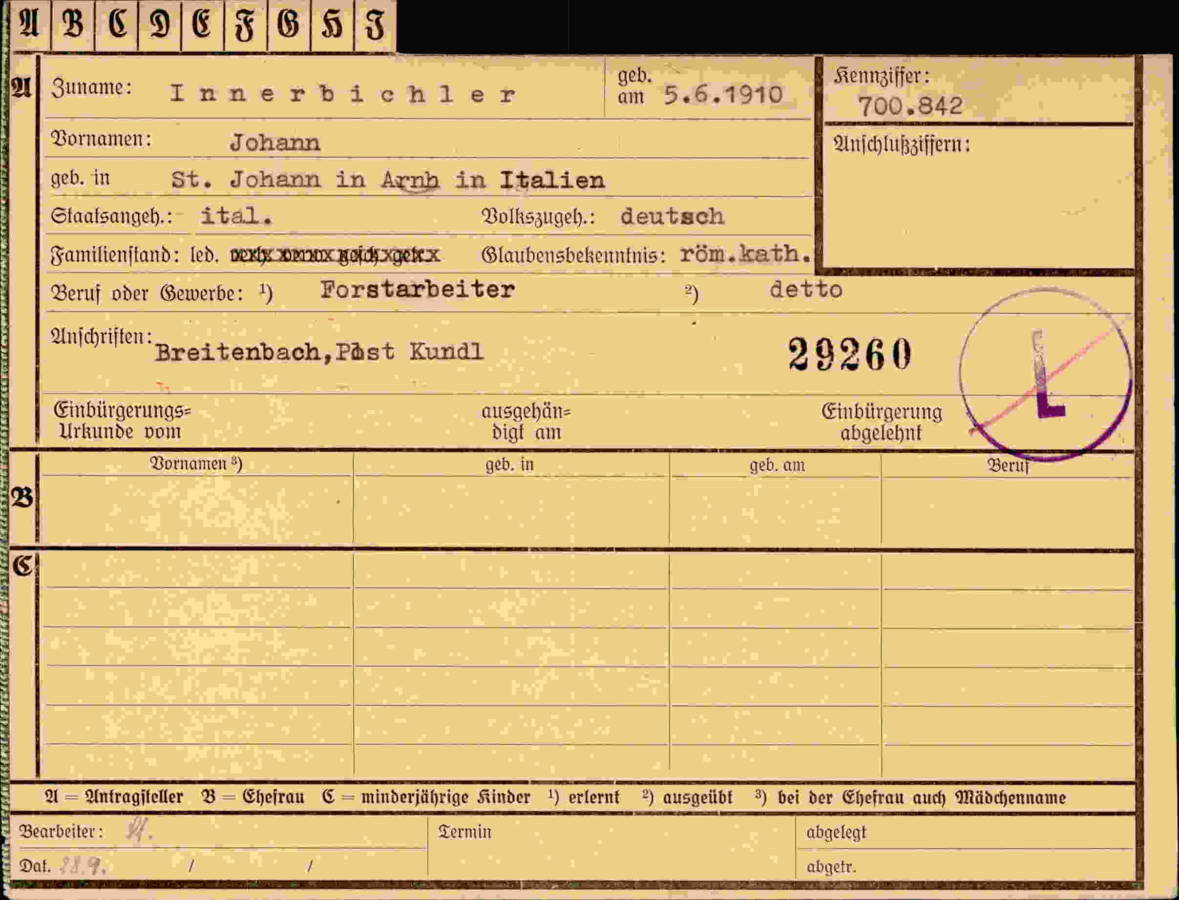 Dokument für Johann Innerbichler