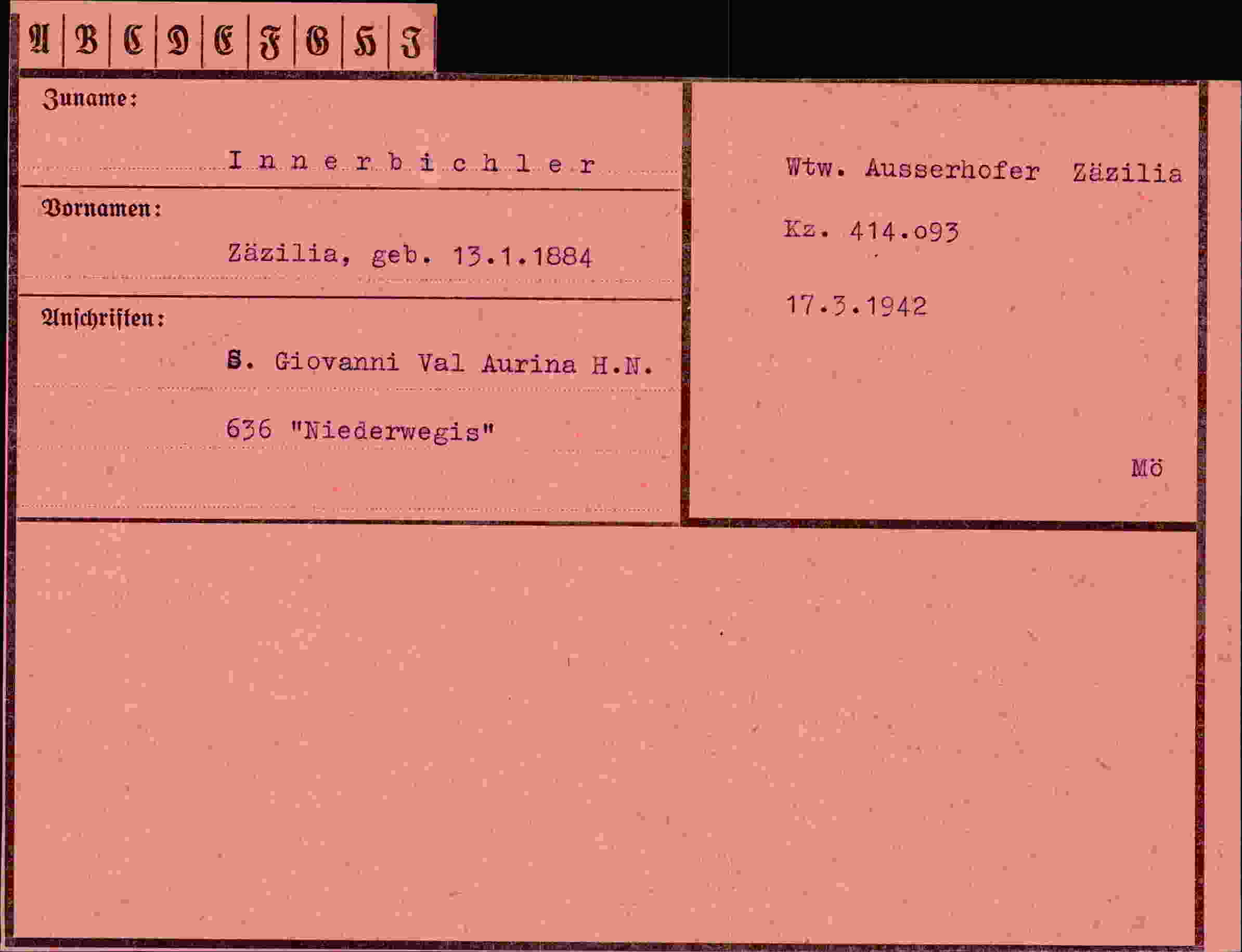 Dokument für Zäzilia Innerbichler