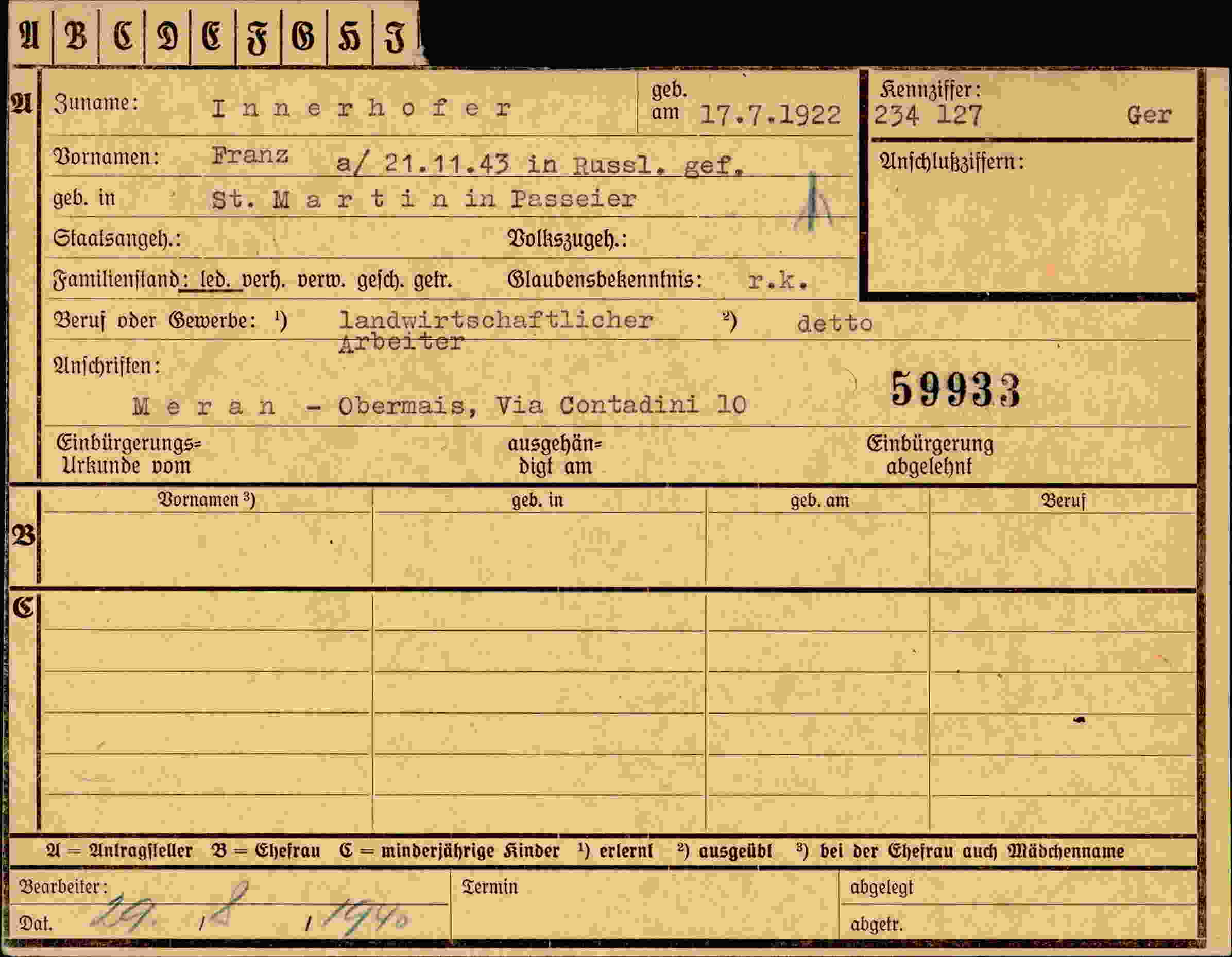 Dokument für Franz Innerhofer