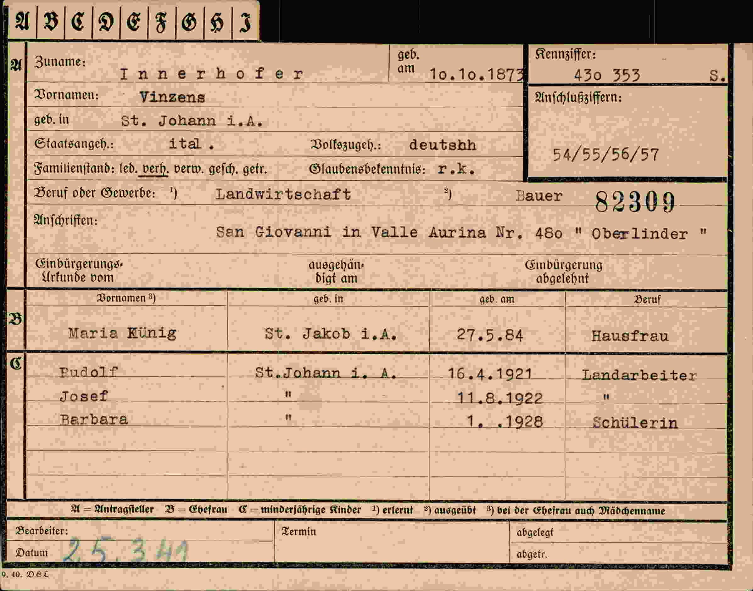 Dokument für Vinzens Innerhofer