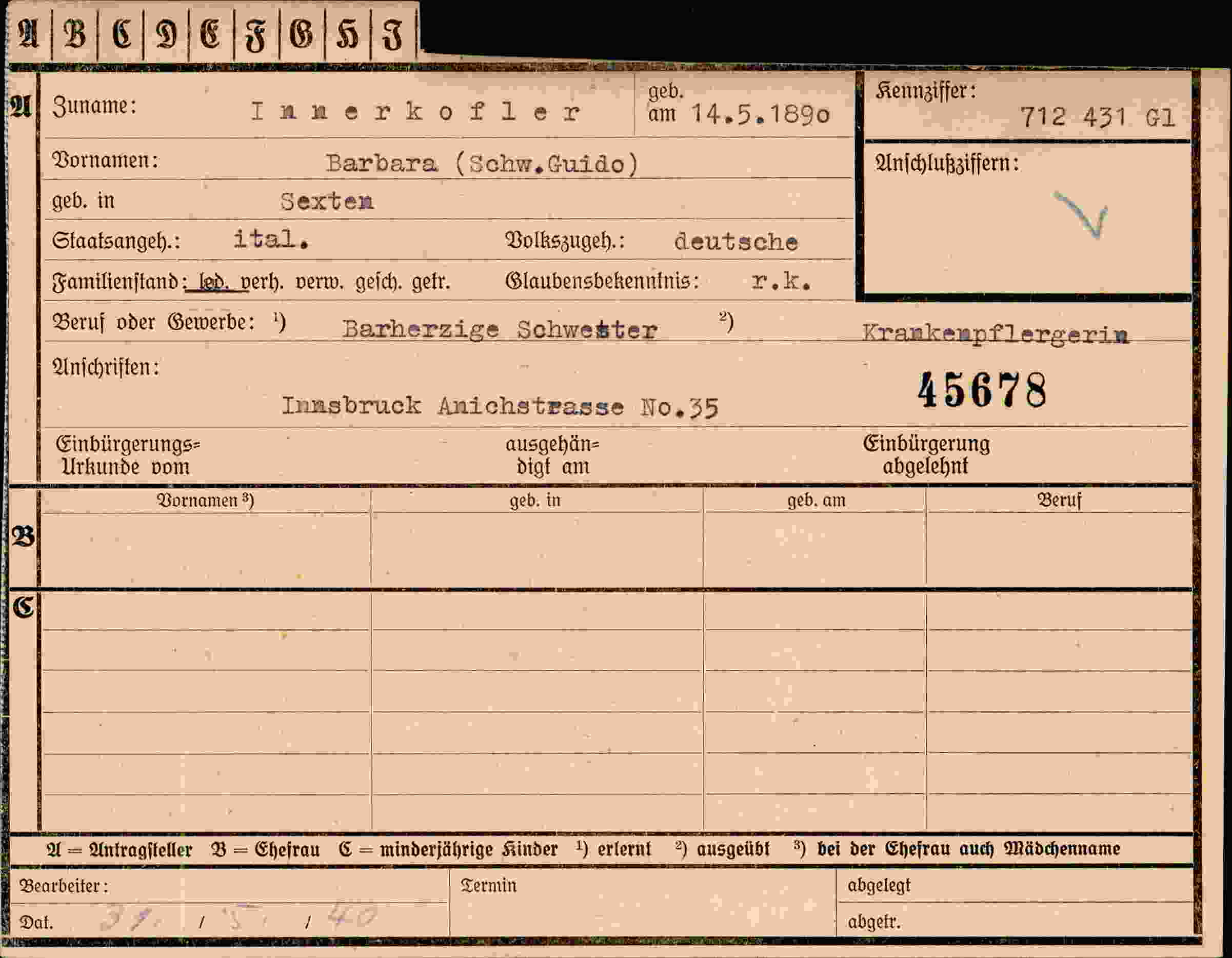 Vorderseite des Dokuments