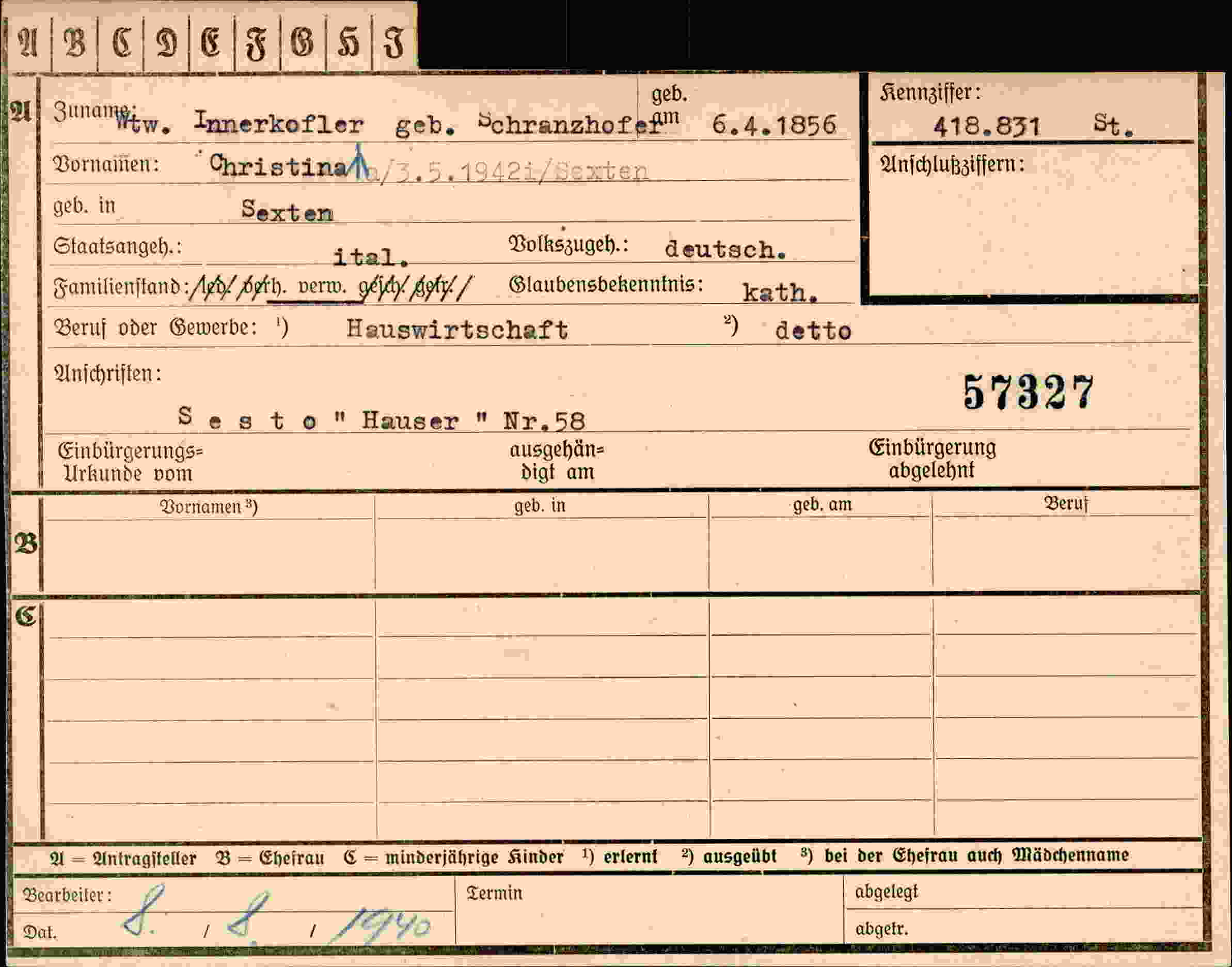 Vorderseite des Dokuments