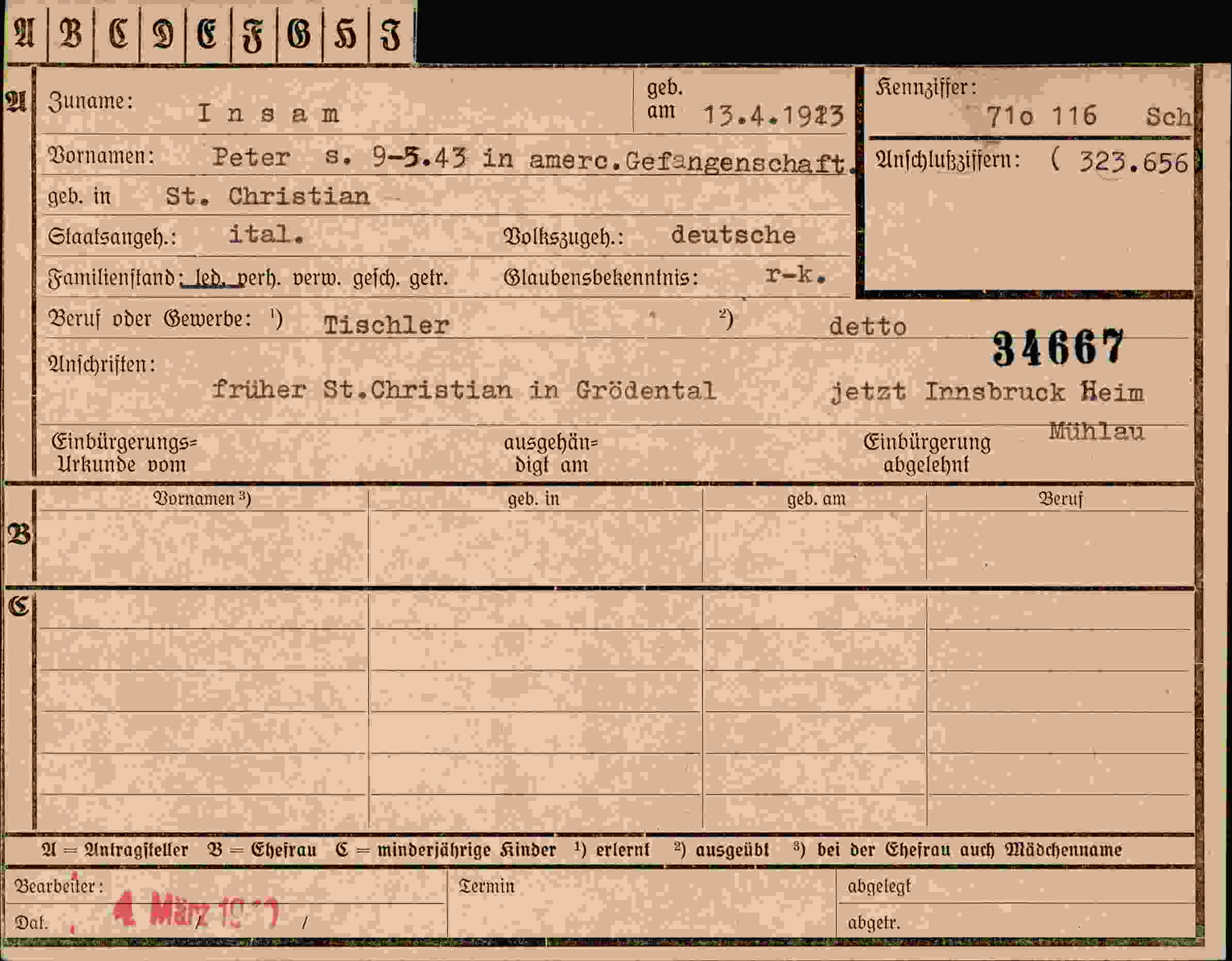 Dokument für Peter Insam