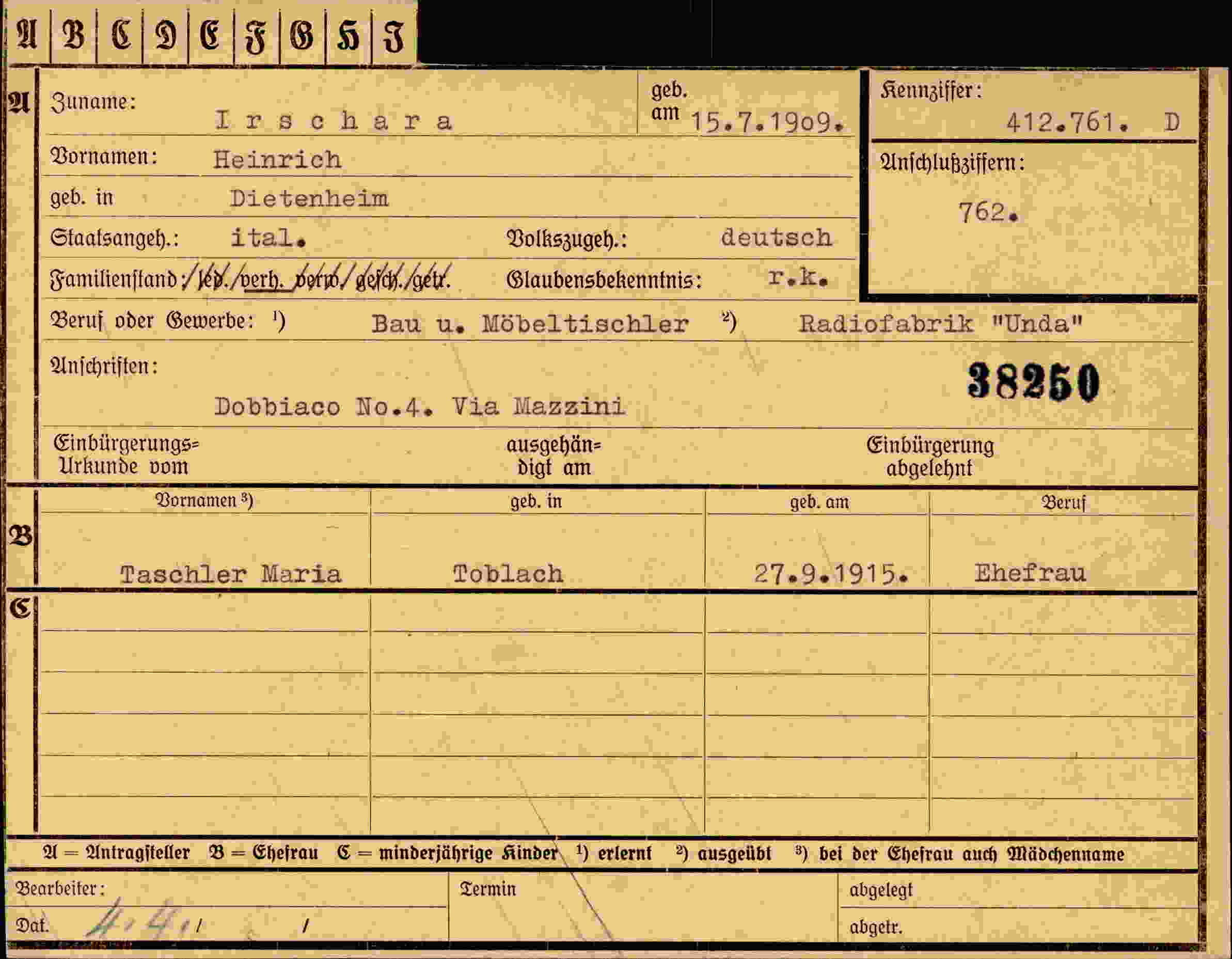 Dokument für Heinrich Irschara
