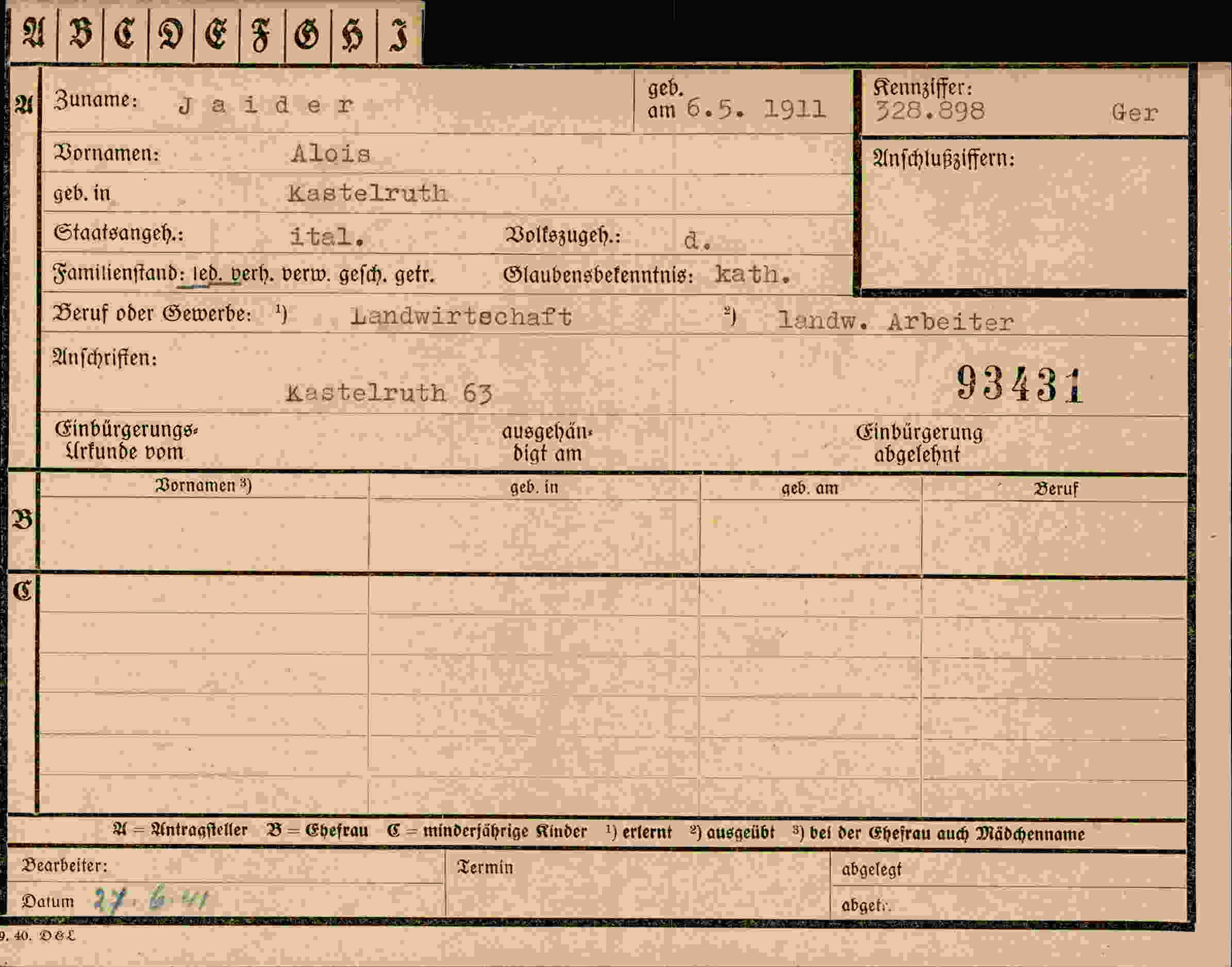 Dokument für Alois Jaider