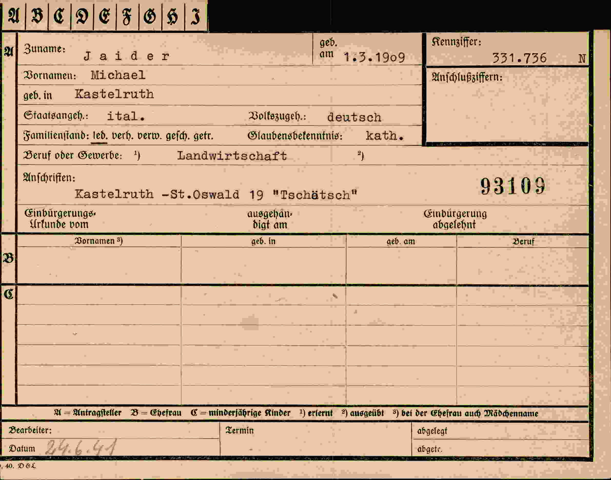 Vorderseite des Dokuments