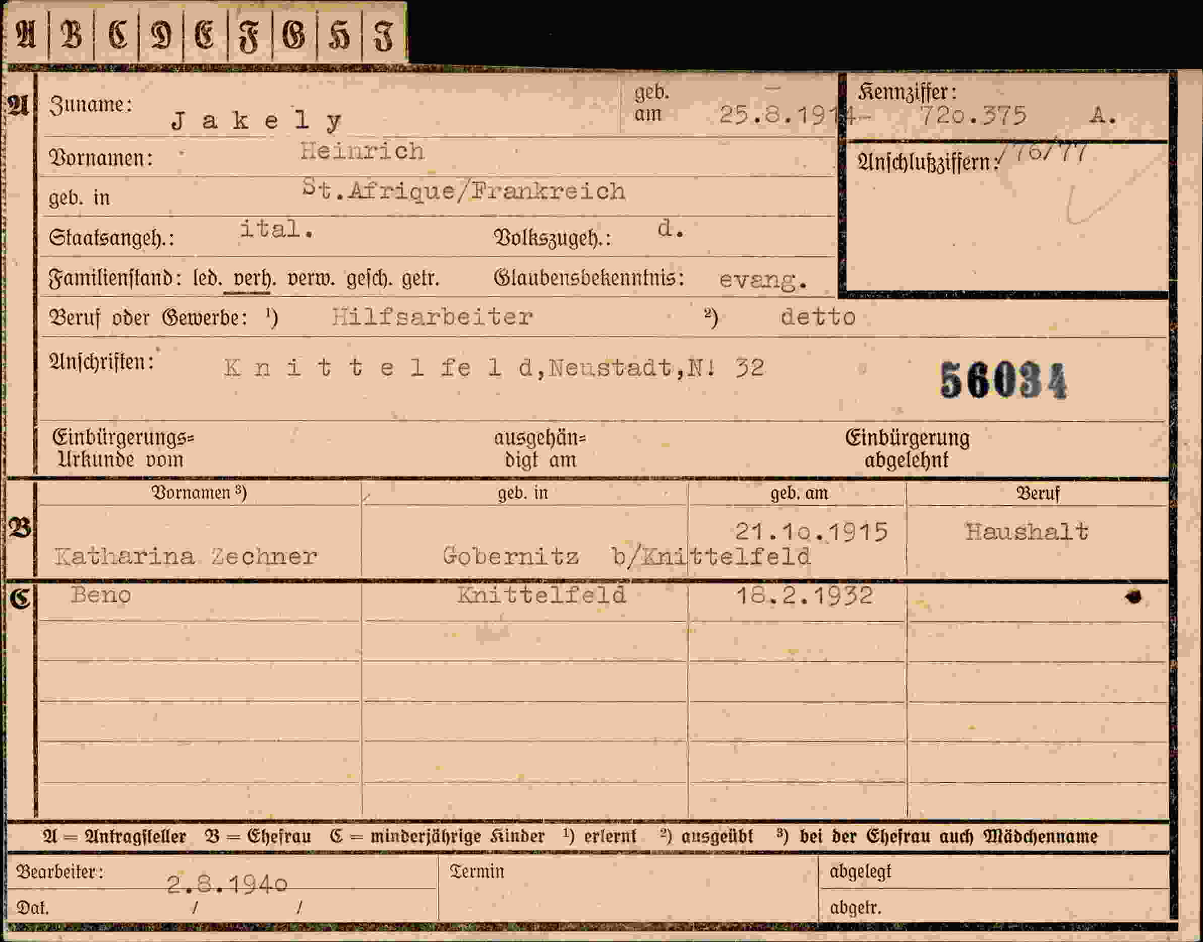 Dokument für Heinrich Jakely