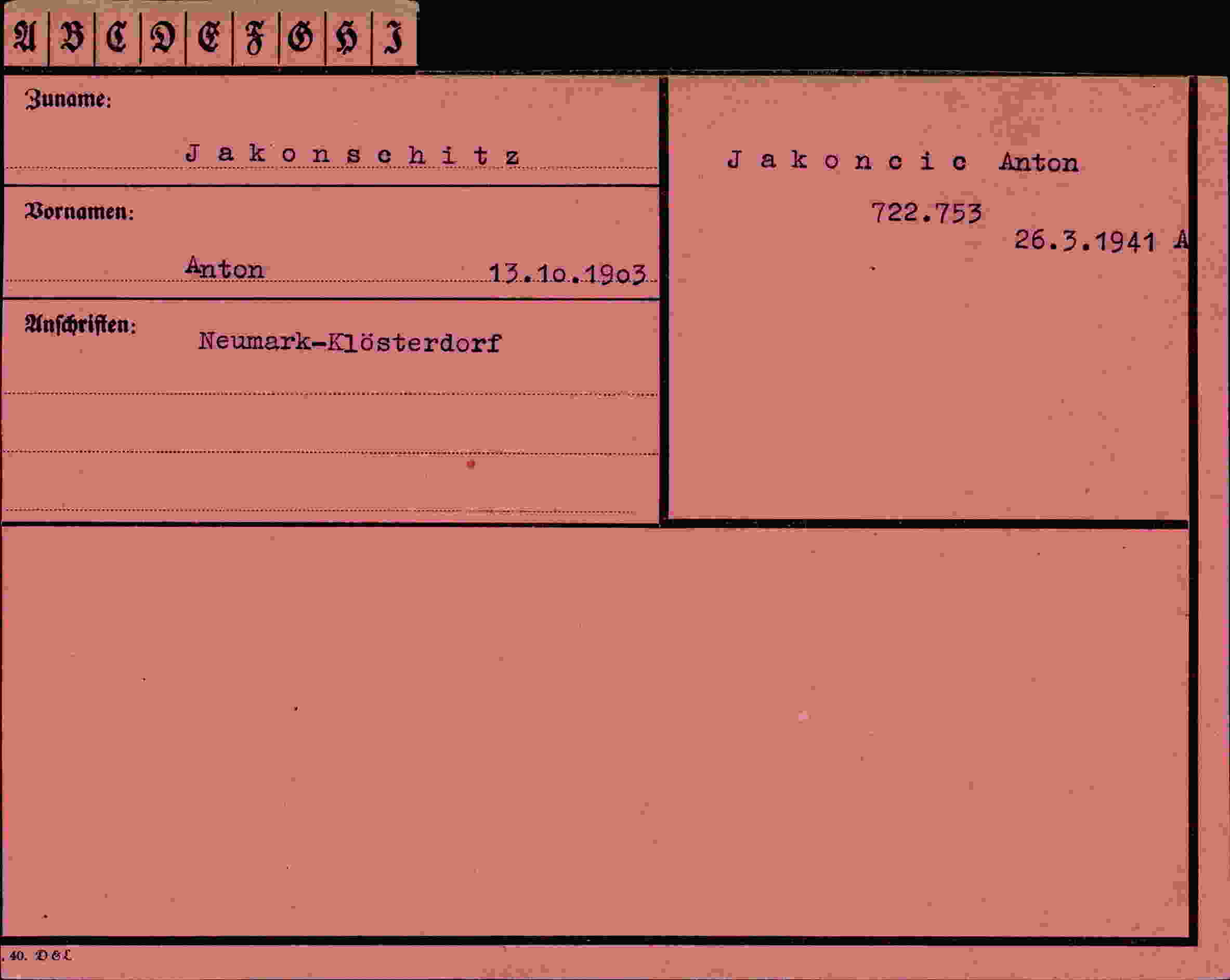 Dokument für Anton Jakonschitz