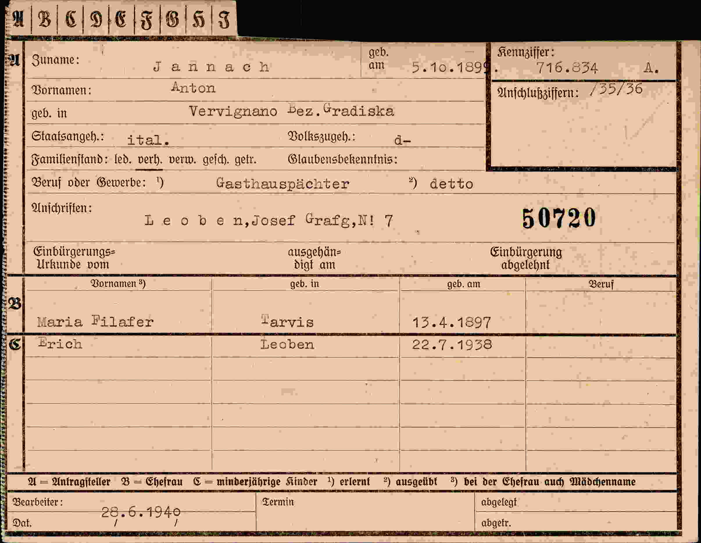Vorderseite des Dokuments