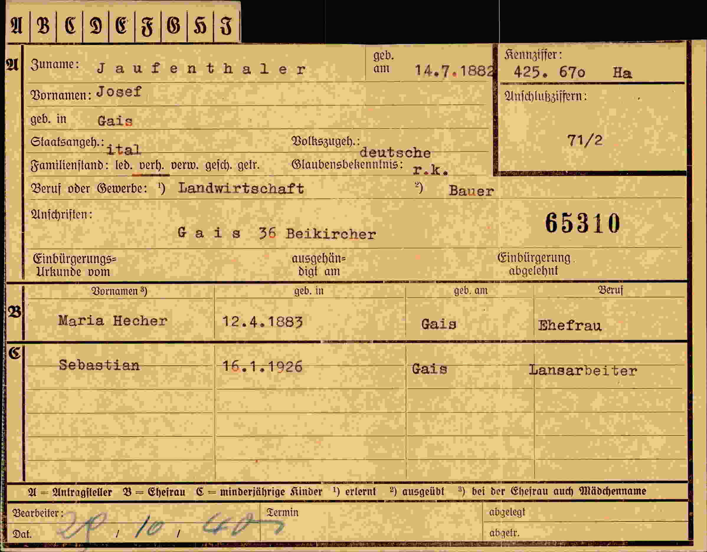 Dokument für Josef Jaufenthaler
