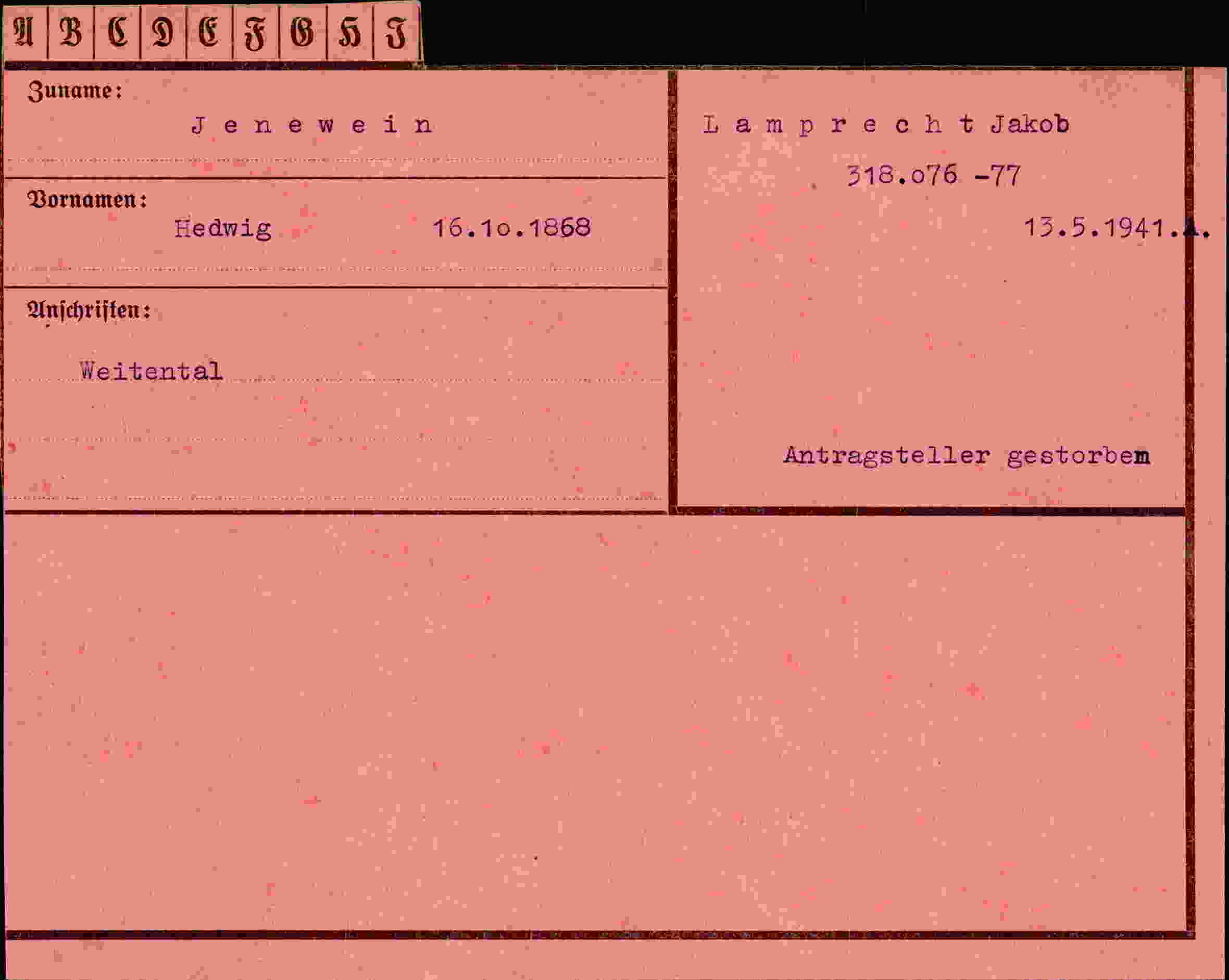 Dokument für Hedwig Jenewein