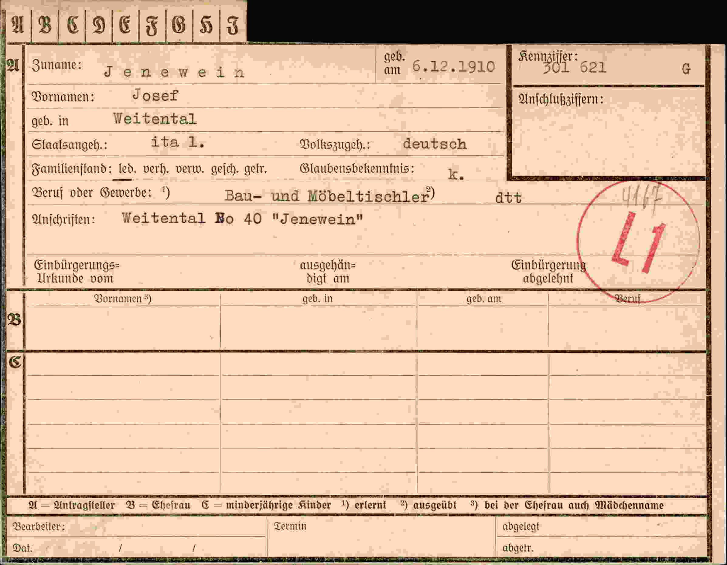 Dokument für Josef Jenewein