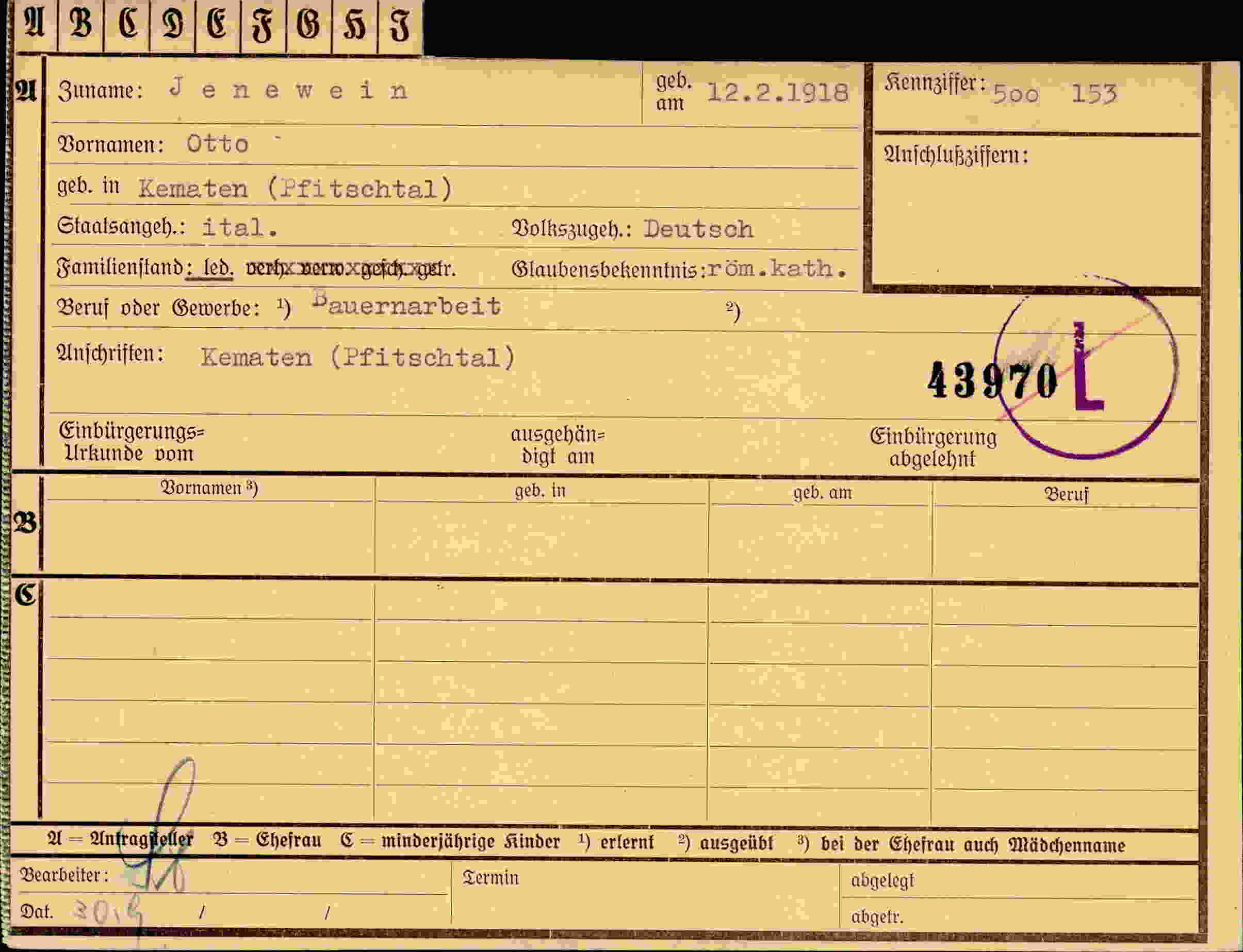 Dokument für Otto Jenewein