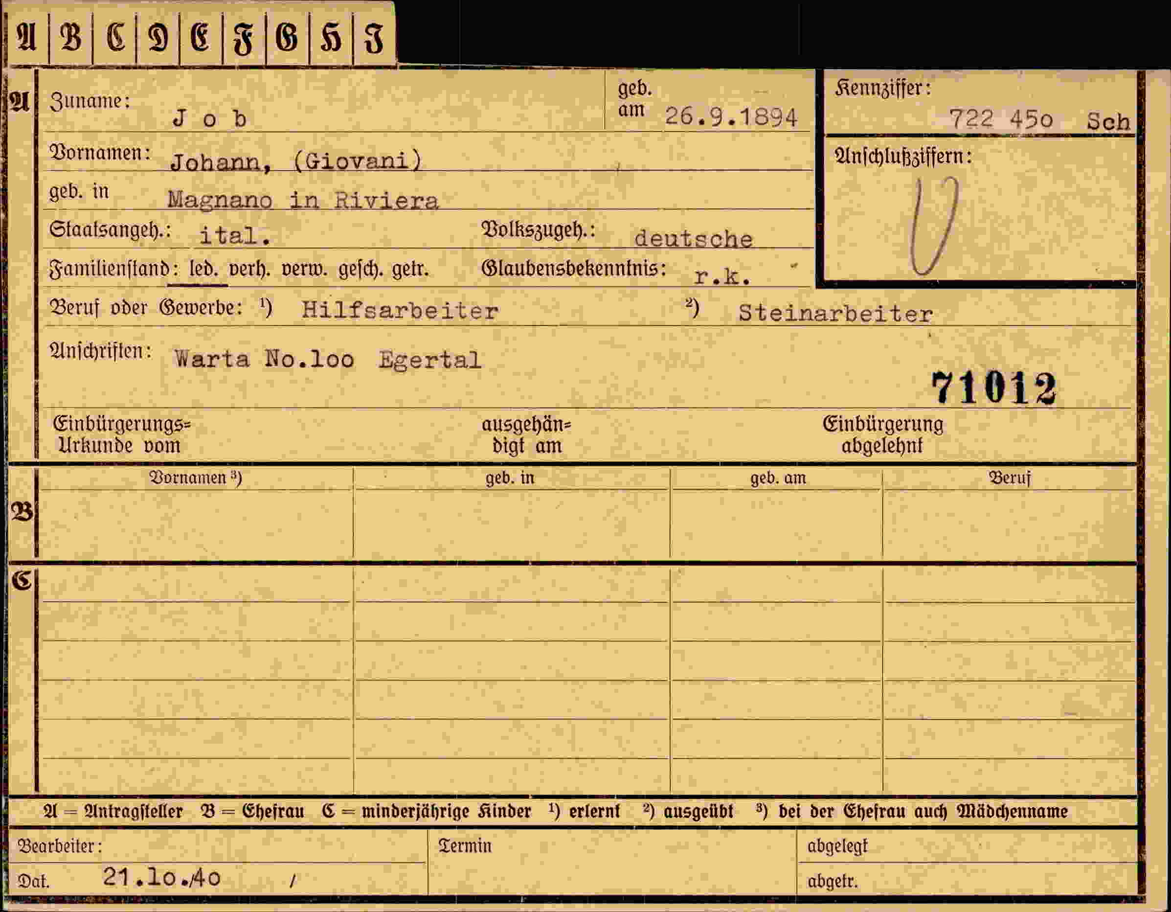 Dokument für Johann Job