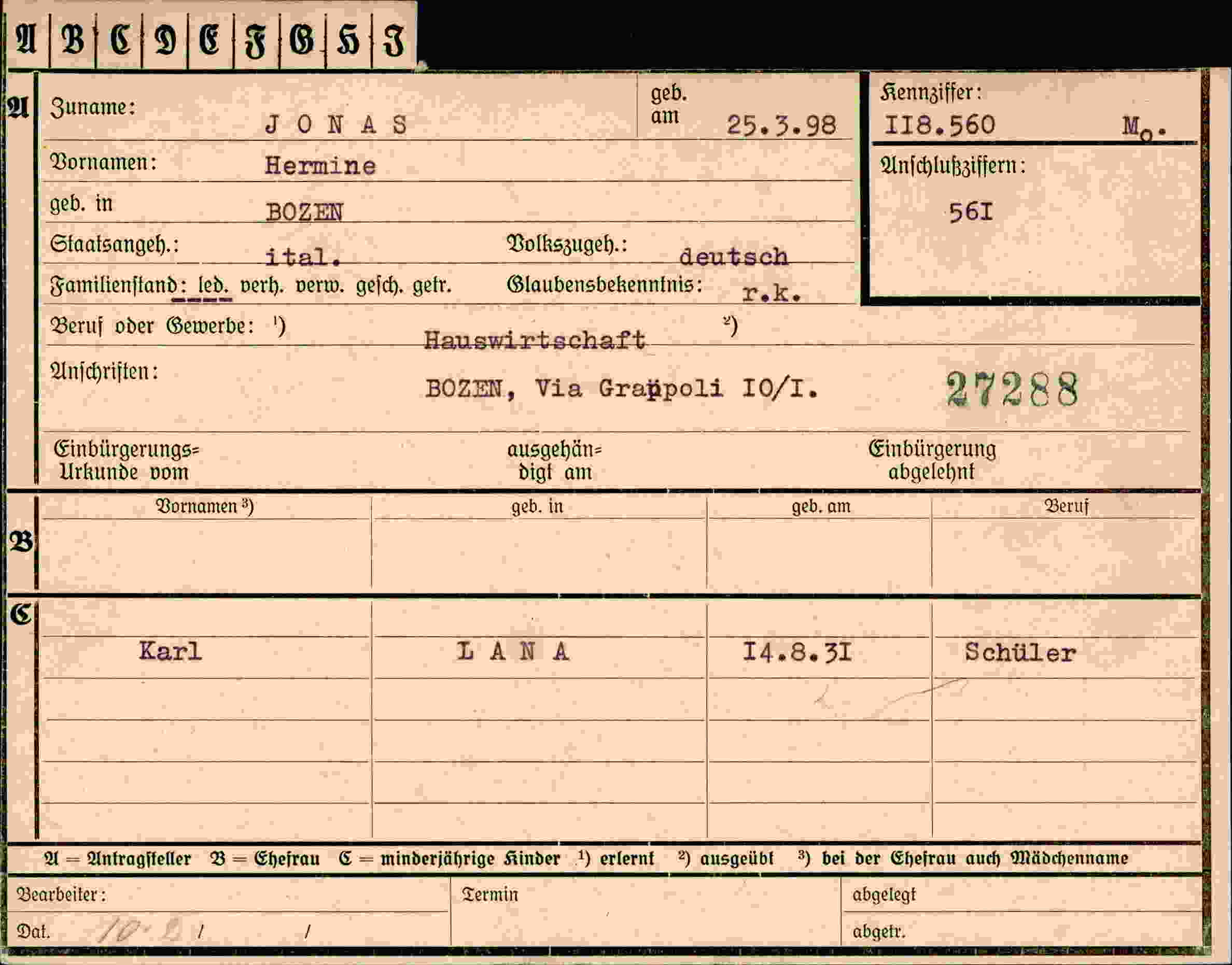 Vorderseite des Dokuments