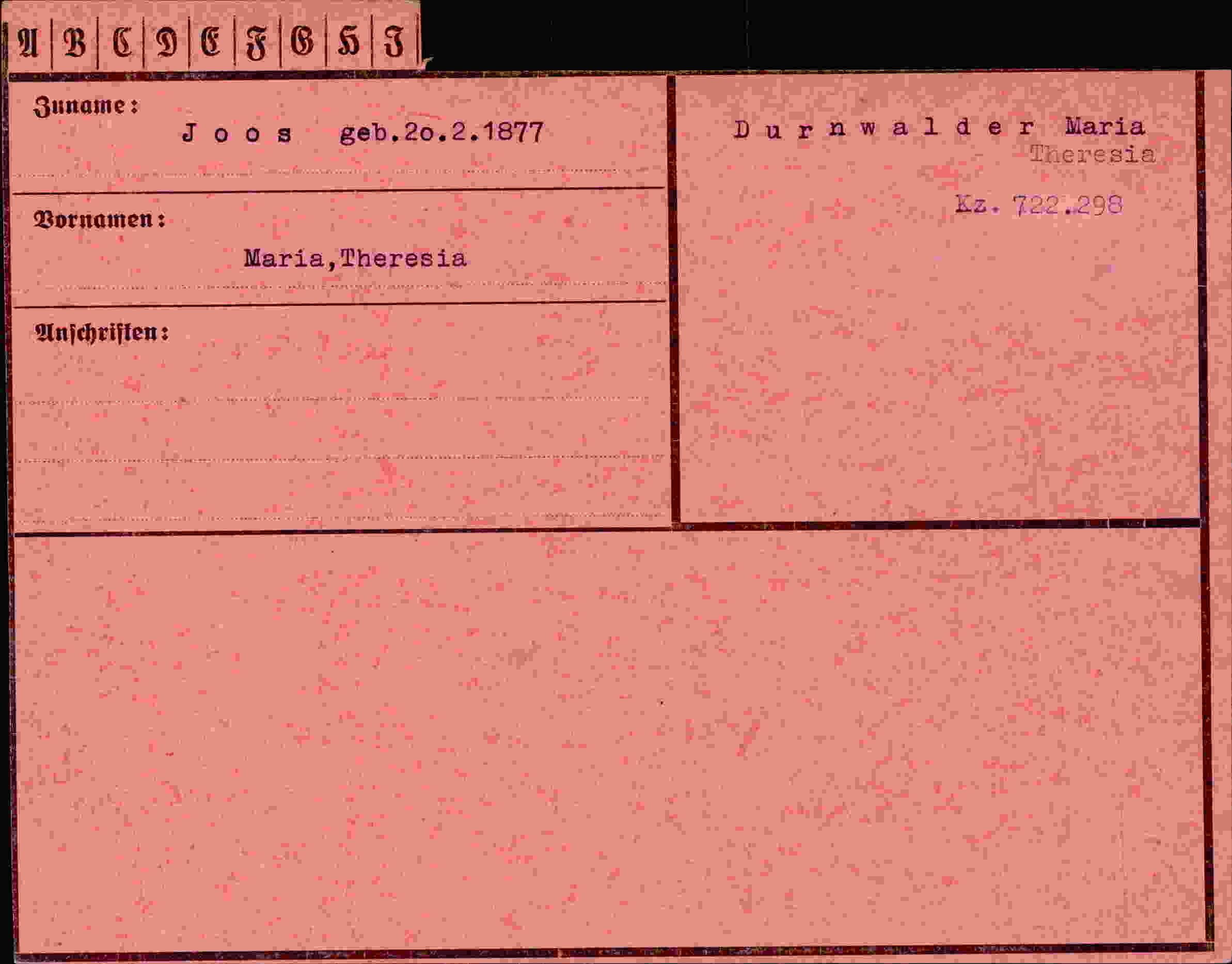 Dokument für Maria Theresia Joos