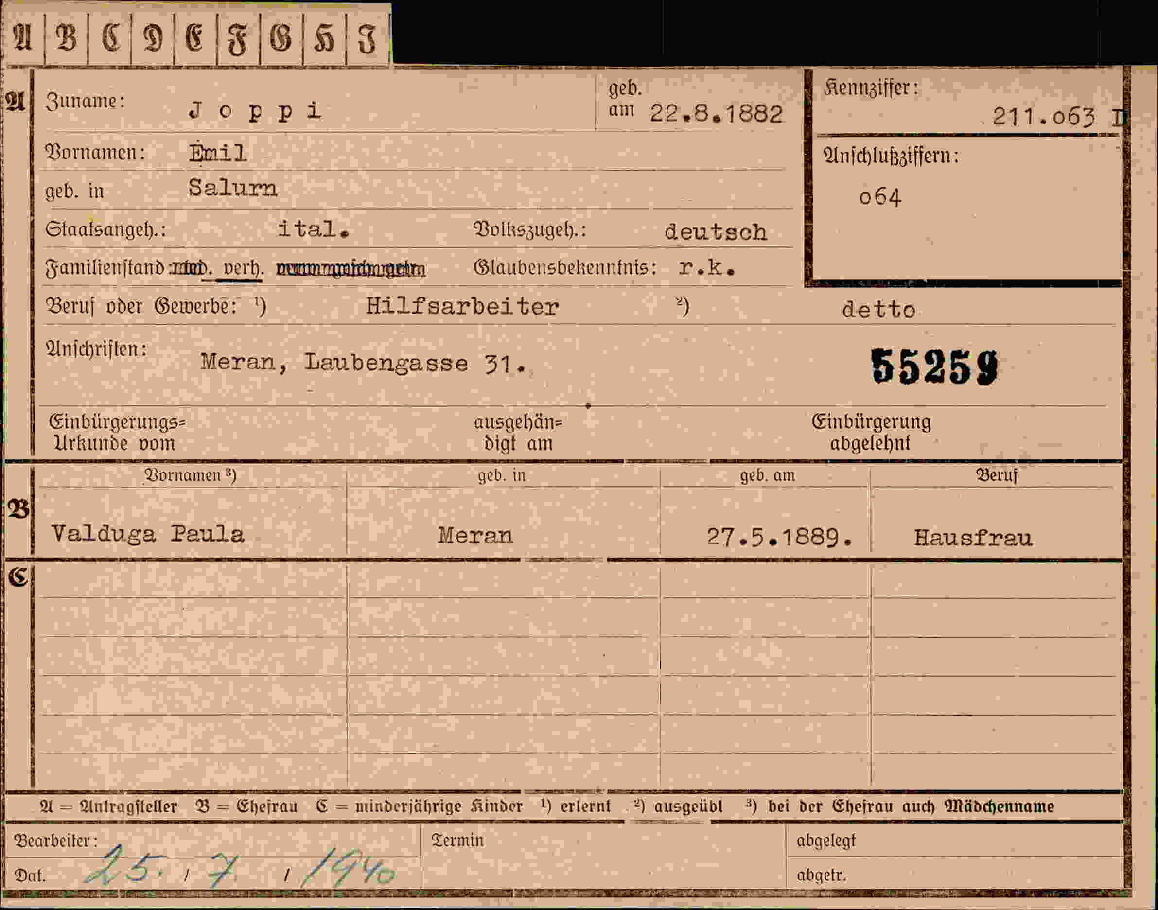 Dokument für Emil Joppi