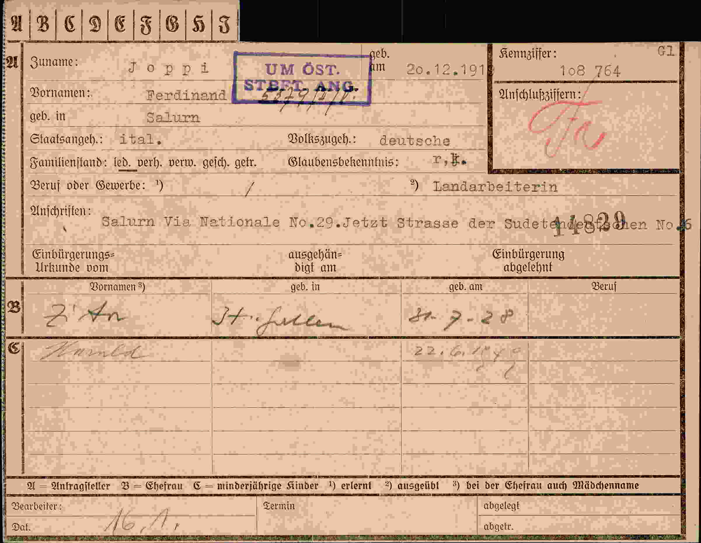 Dokument für Ferdinand Joppi