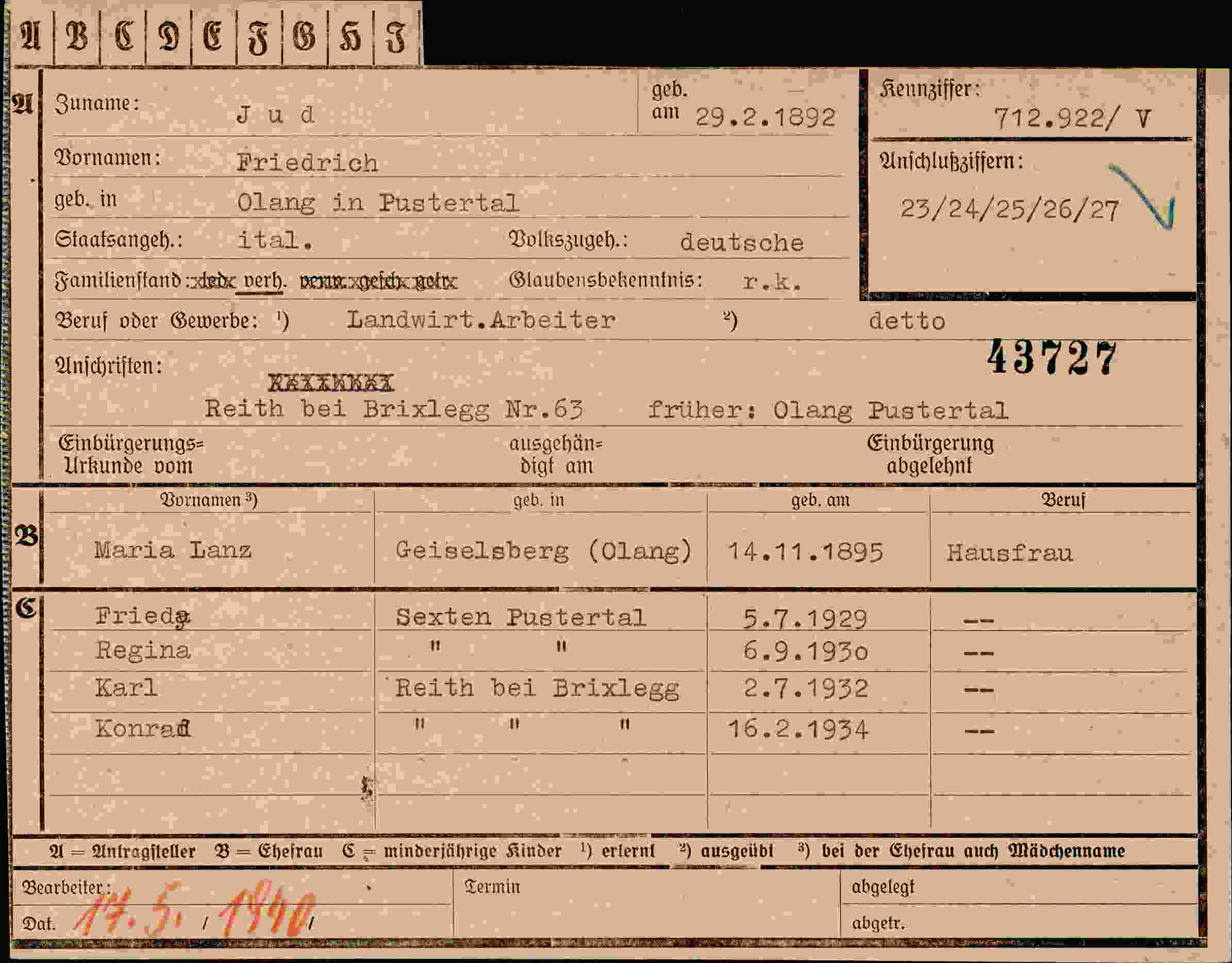 Dokument für Friedrich Jud
