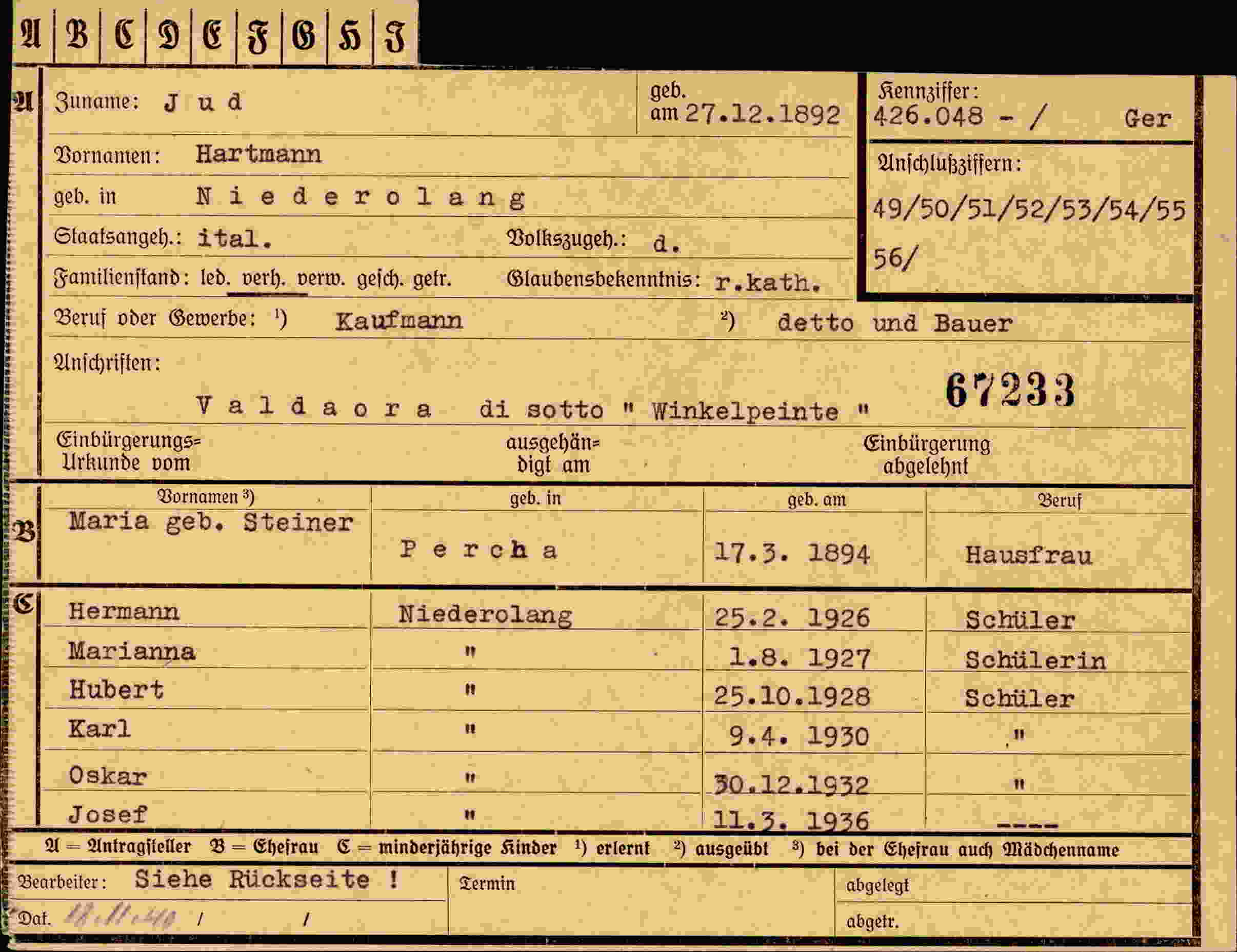Dokument für Hartmann Jud