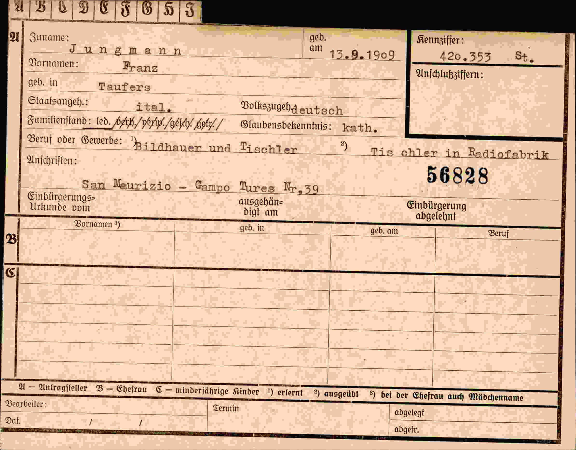 Dokument für Franz Jungmann