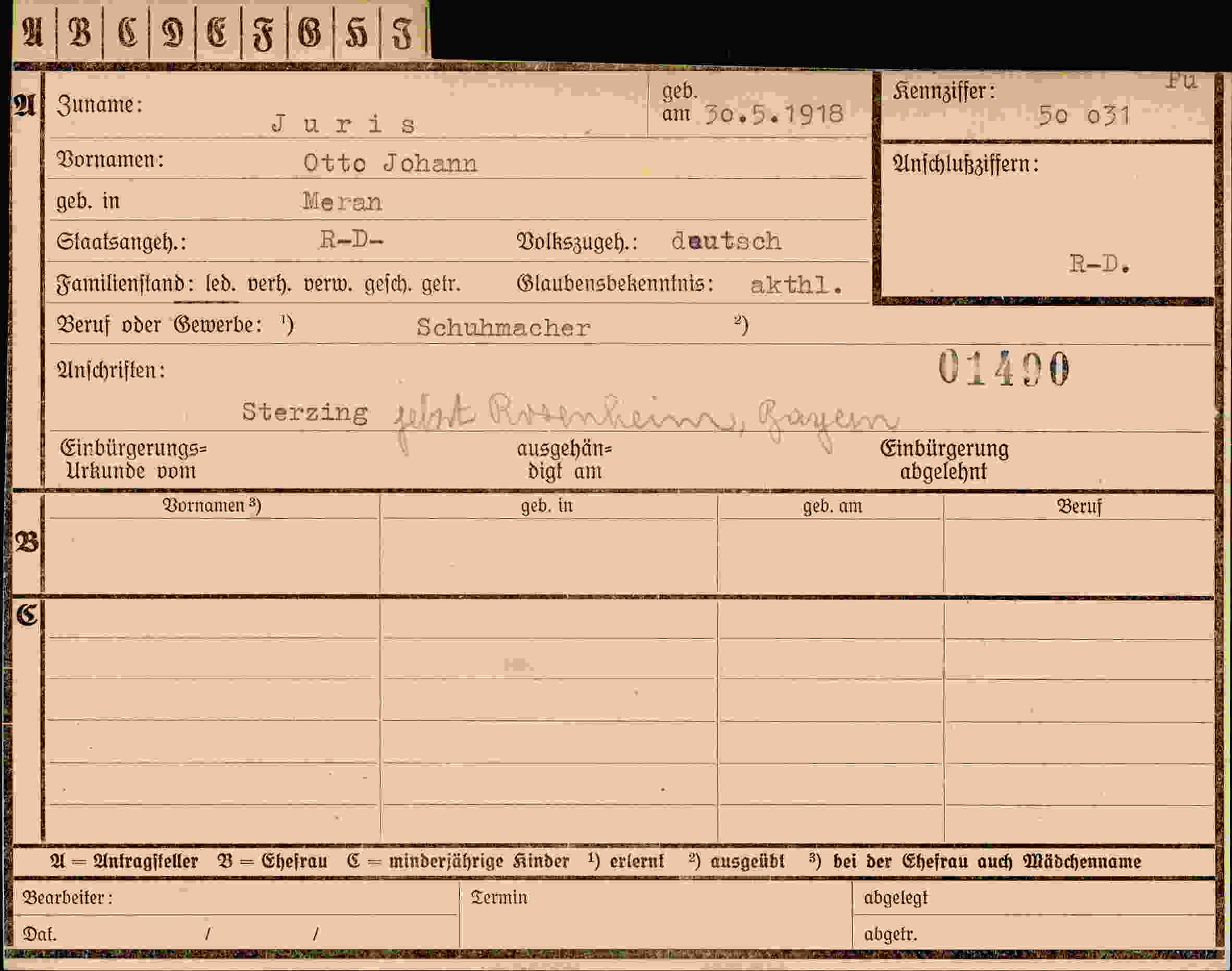 Dokument für Otto Johann Juris