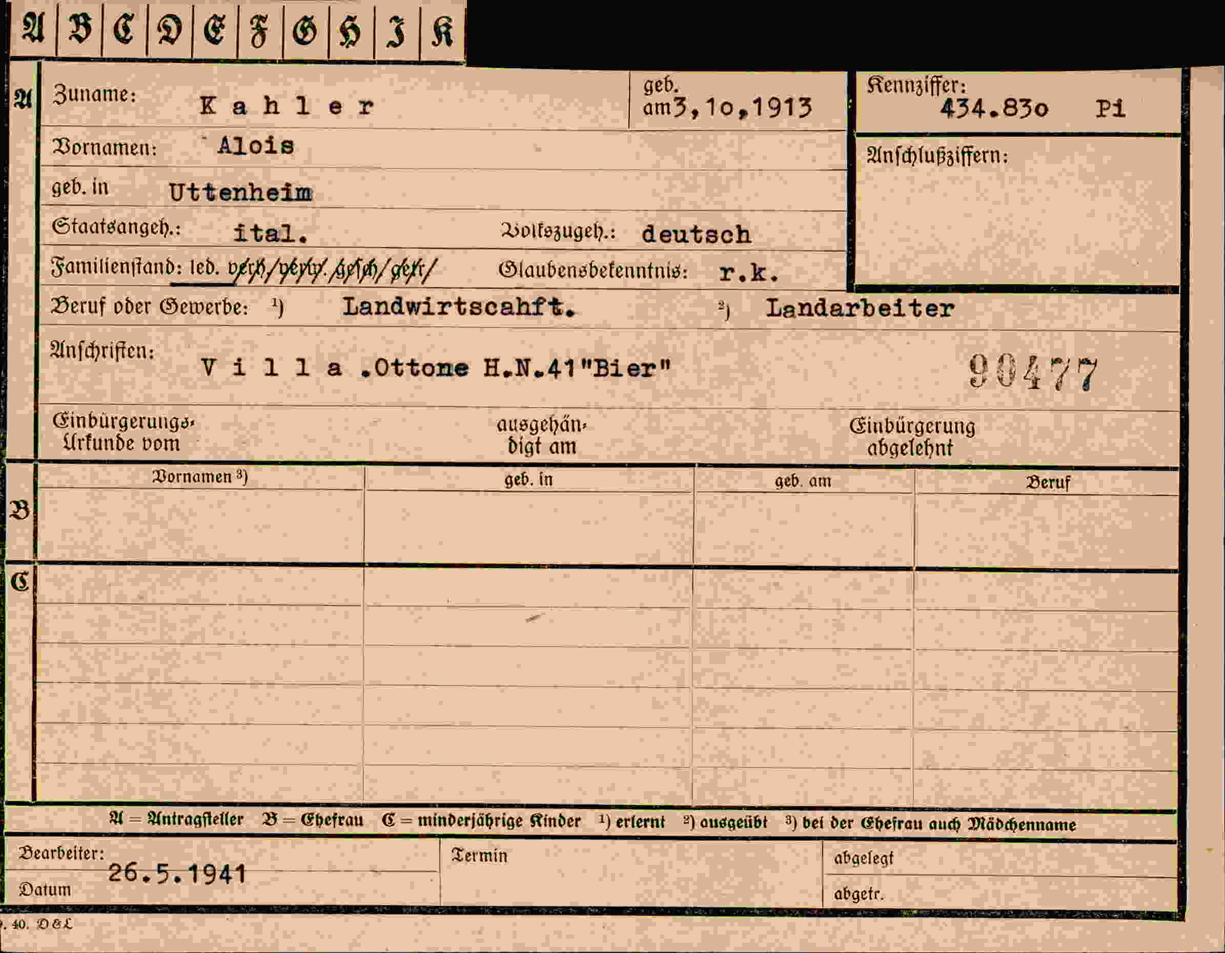 Dokument für Alois Kahler