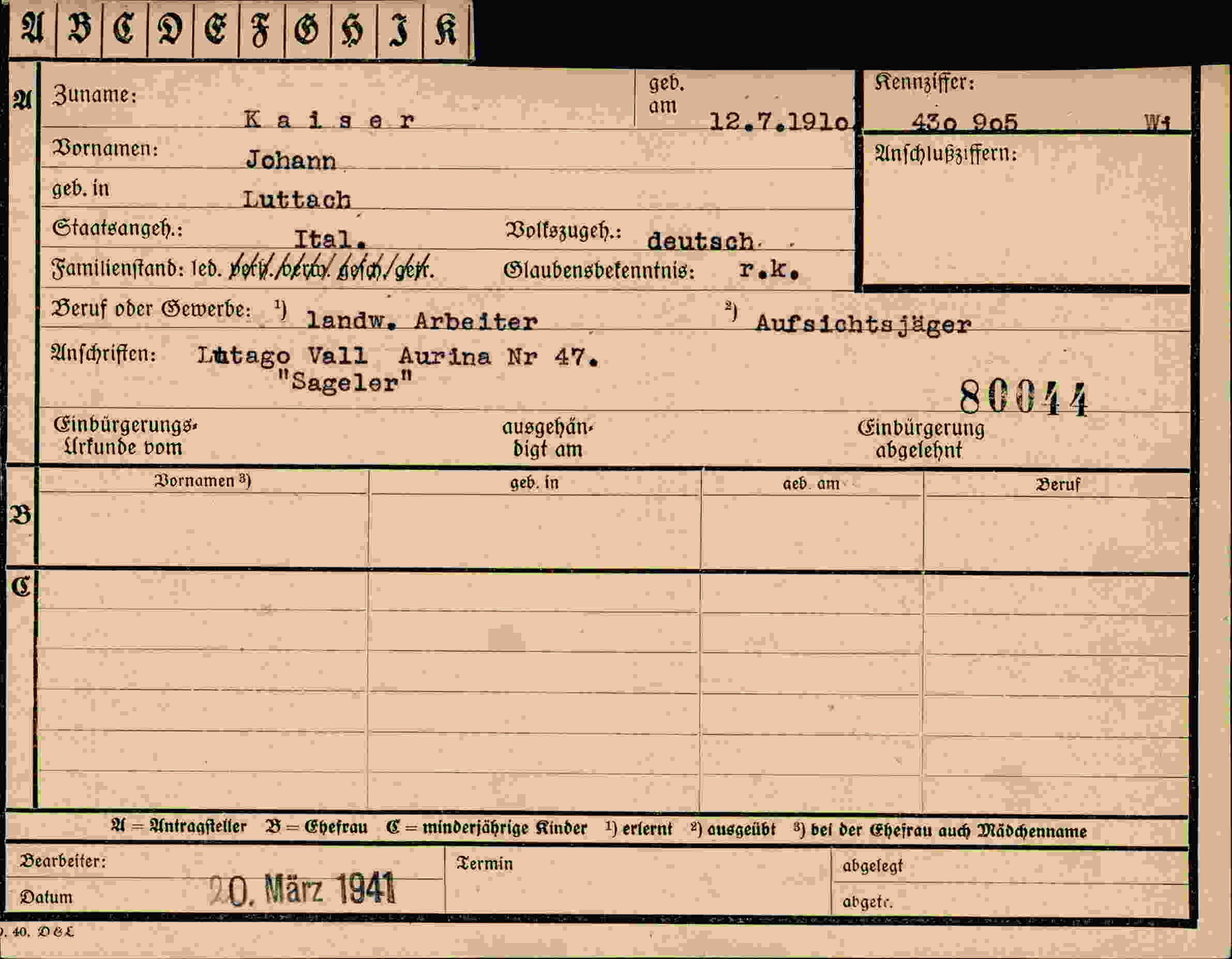 Dokument für Johan Kaiser